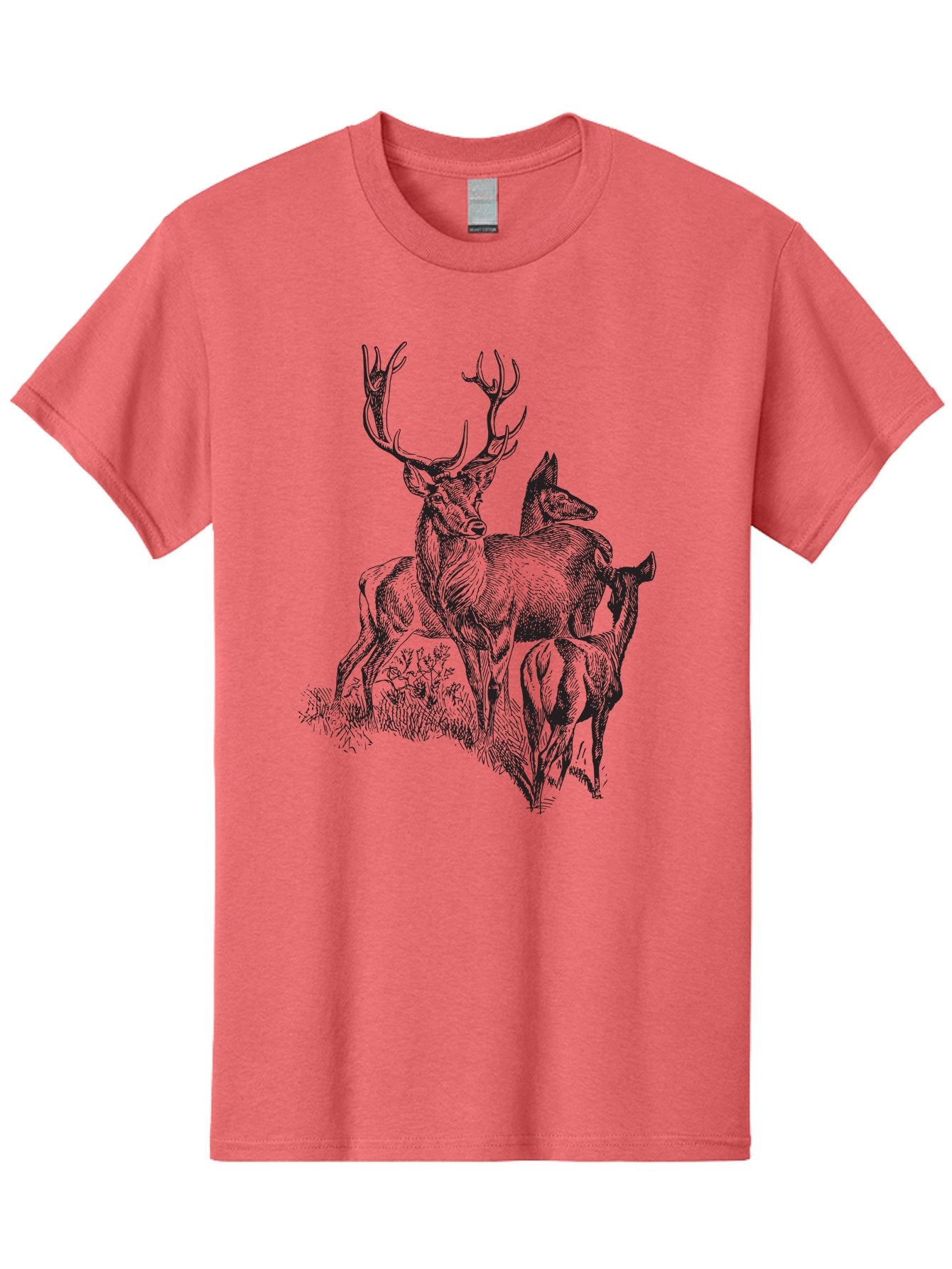 Deer-Family Men'S Graphic Tee, 100% Cotton, Comfortable Casual Summer Wear, Machine Washable, Deer With Antlers, Wildlife Illustration, Forest Animals, Family Of Deer, Majestic Stag, Serene Scene, Natural Habitat, Detailed Drawing, Aad874 14