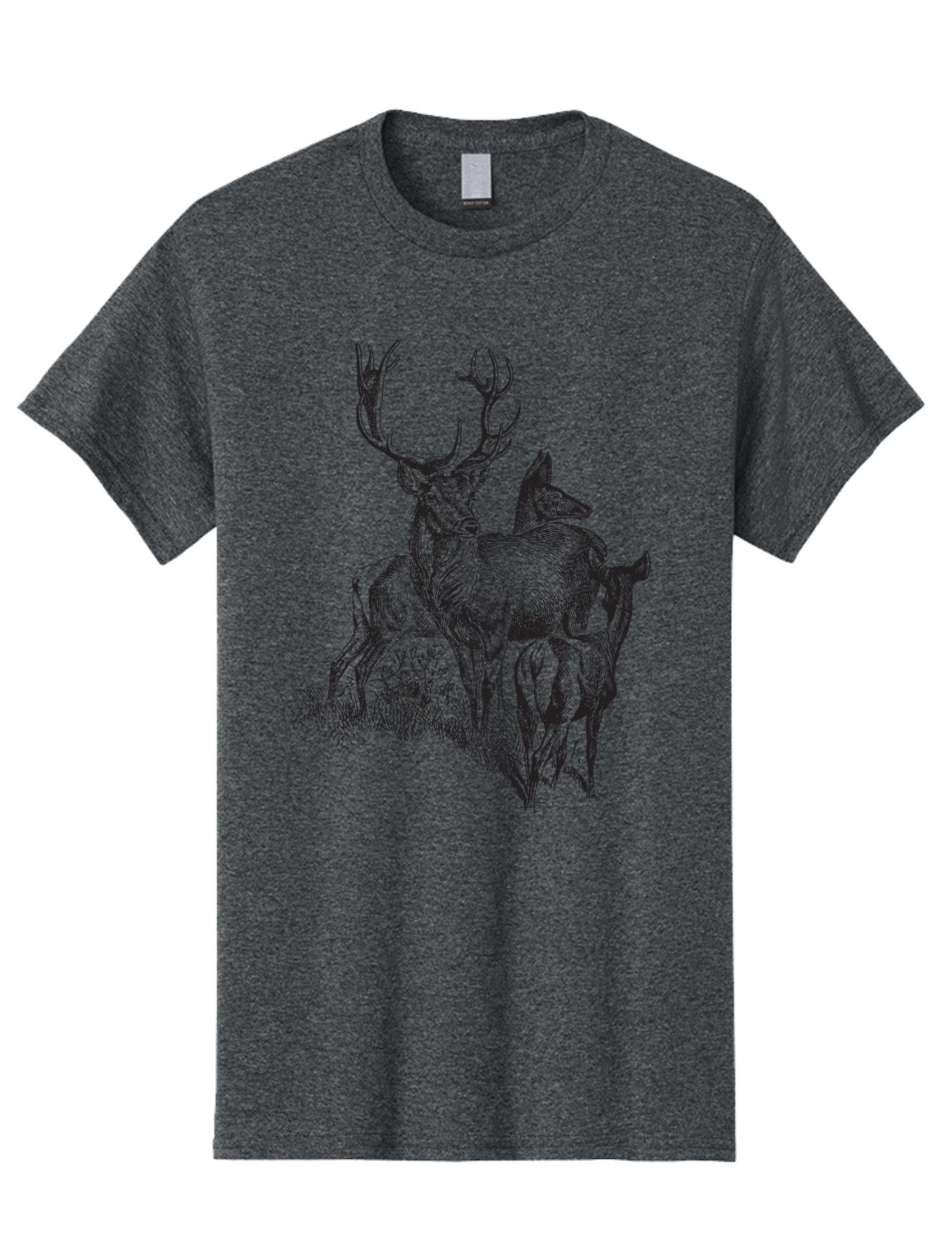 Deer-Family Men'S Graphic Tee, 100% Cotton, Comfortable Casual Summer Wear, Machine Washable, Deer With Antlers, Wildlife Illustration, Forest Animals, Family Of Deer, Majestic Stag, Serene Scene, Natural Habitat, Detailed Drawing, Aad874 3