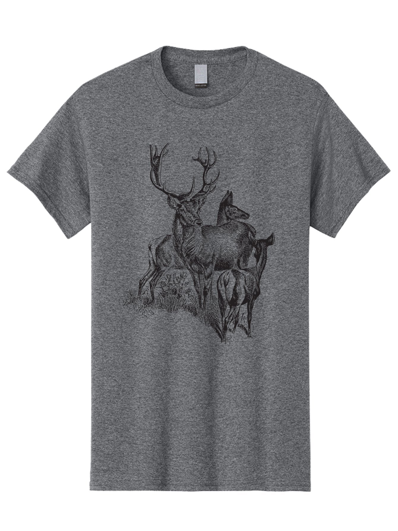 Deer-Family Men'S Graphic Tee, 100% Cotton, Comfortable Casual Summer Wear, Machine Washable, Deer With Antlers, Wildlife Illustration, Forest Animals, Family Of Deer, Majestic Stag, Serene Scene, Natural Habitat, Detailed Drawing, Aad874 6