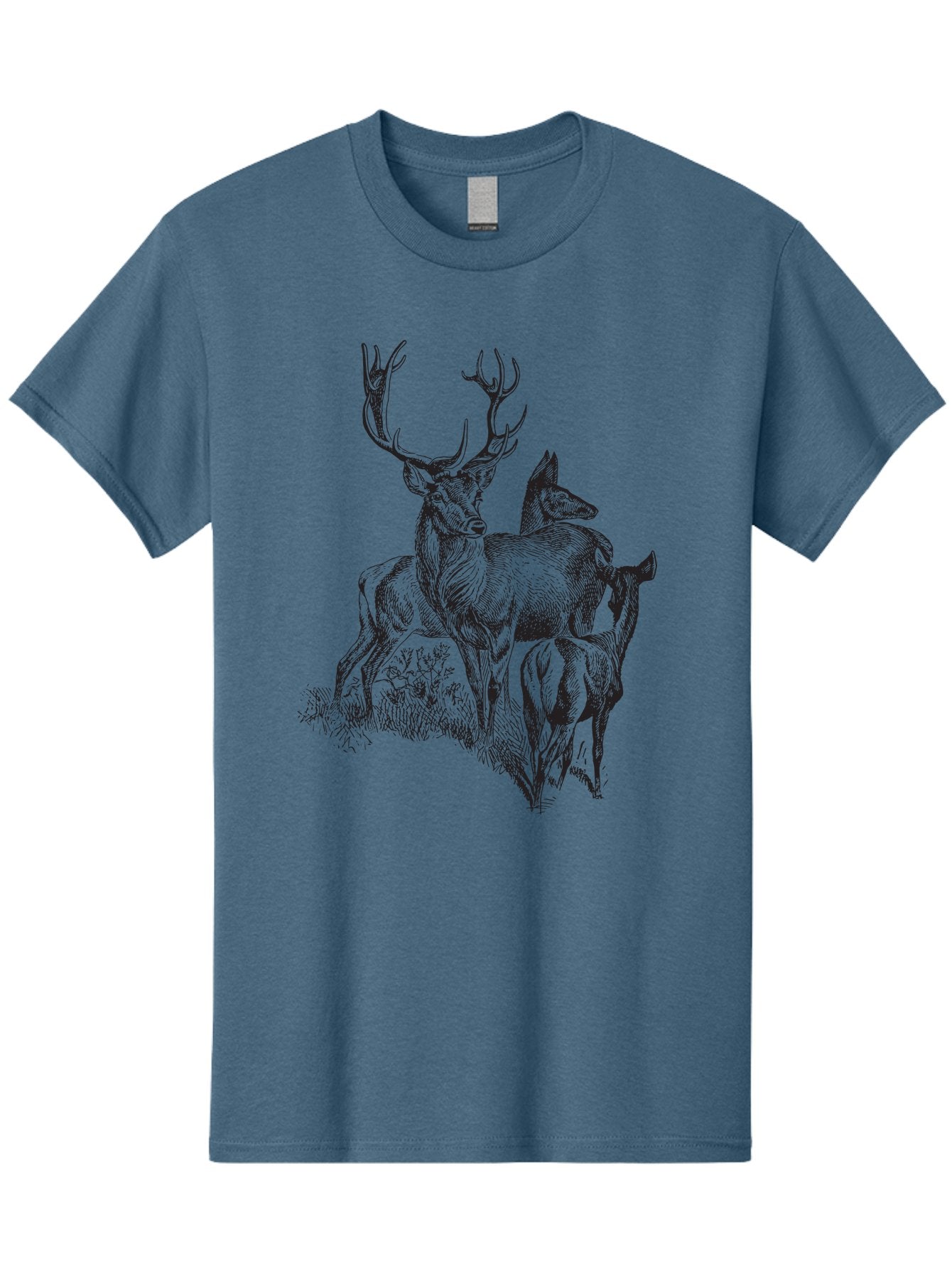 Deer-Family Men'S Graphic Tee, 100% Cotton, Comfortable Casual Summer Wear, Machine Washable, Deer With Antlers, Wildlife Illustration, Forest Animals, Family Of Deer, Majestic Stag, Serene Scene, Natural Habitat, Detailed Drawing, Aad874 10