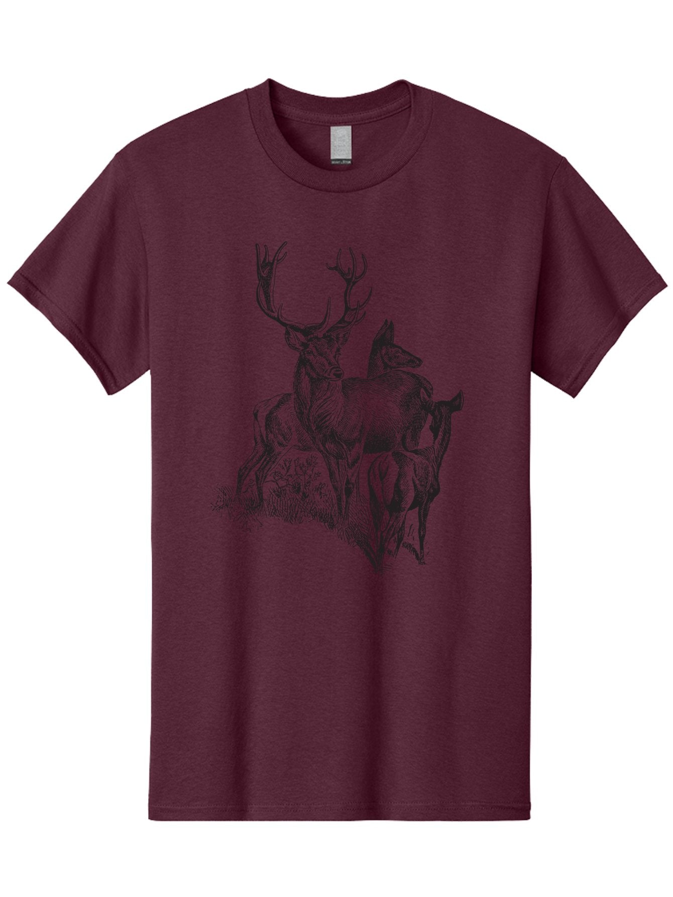 Deer-Family Men'S Graphic Tee, 100% Cotton, Comfortable Casual Summer Wear, Machine Washable, Deer With Antlers, Wildlife Illustration, Forest Animals, Family Of Deer, Majestic Stag, Serene Scene, Natural Habitat, Detailed Drawing, Aad874 12