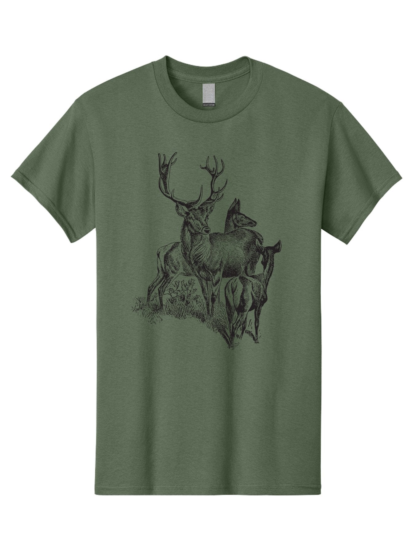 Deer-Family Men'S Graphic Tee, 100% Cotton, Comfortable Casual Summer Wear, Machine Washable, Deer With Antlers, Wildlife Illustration, Forest Animals, Family Of Deer, Majestic Stag, Serene Scene, Natural Habitat, Detailed Drawing, Aad874 9
