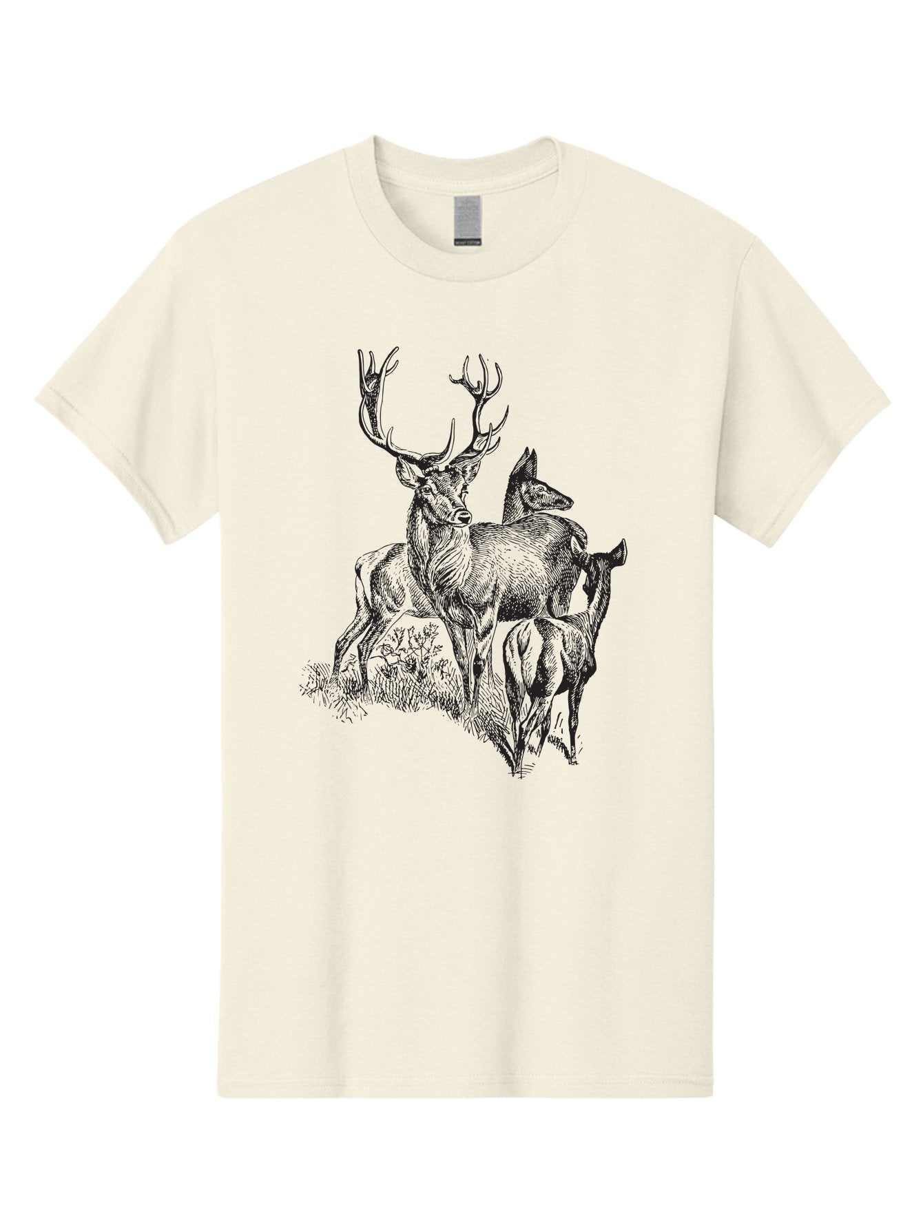 Deer-Family Men'S Graphic Tee, 100% Cotton, Comfortable Casual Summer Wear, Machine Washable, Deer With Antlers, Wildlife Illustration, Forest Animals, Family Of Deer, Majestic Stag, Serene Scene, Natural Habitat, Detailed Drawing, Aad874 15