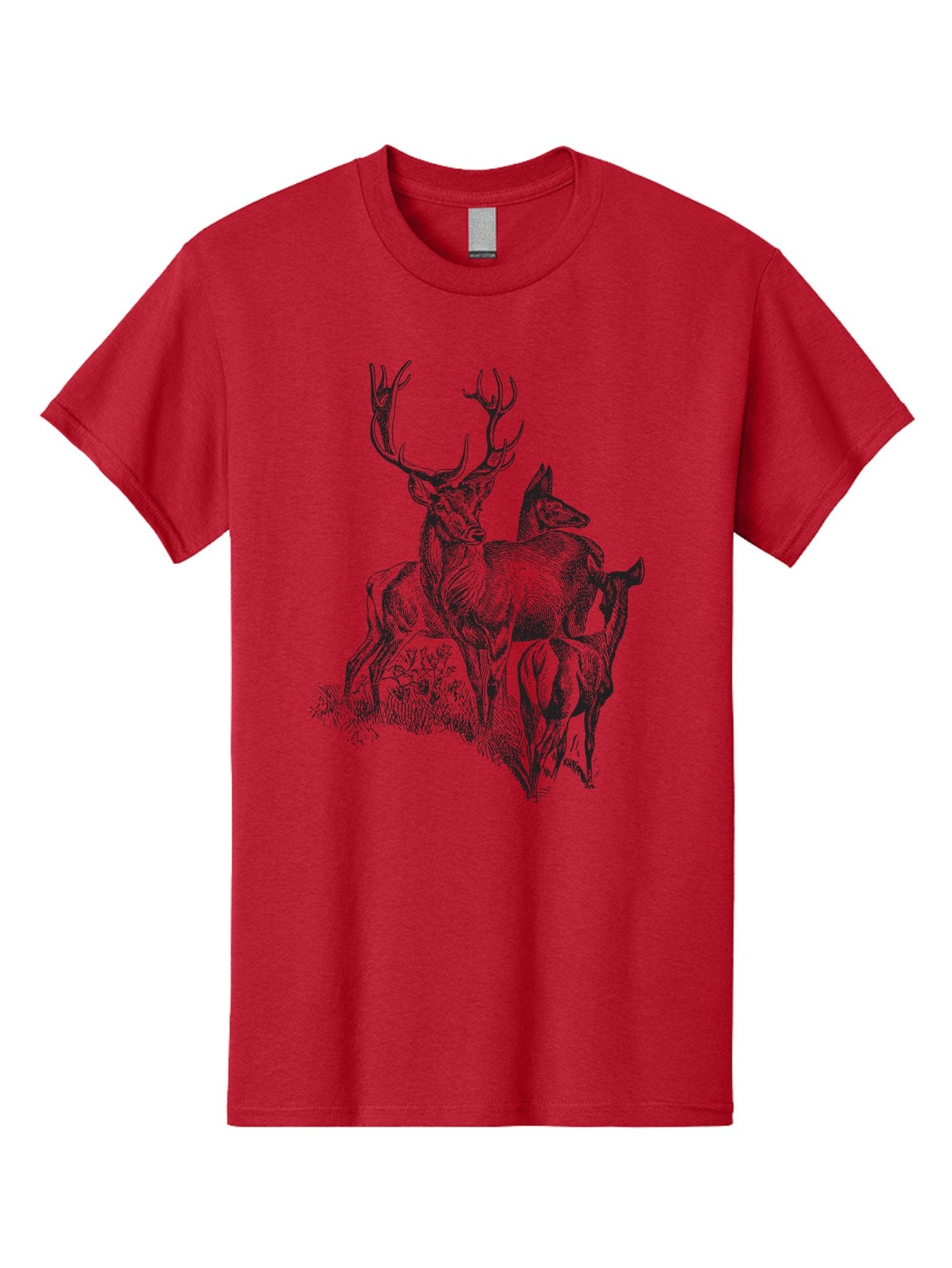Deer-Family Men'S Graphic Tee, 100% Cotton, Comfortable Casual Summer Wear, Machine Washable, Deer With Antlers, Wildlife Illustration, Forest Animals, Family Of Deer, Majestic Stag, Serene Scene, Natural Habitat, Detailed Drawing, Aad874 7