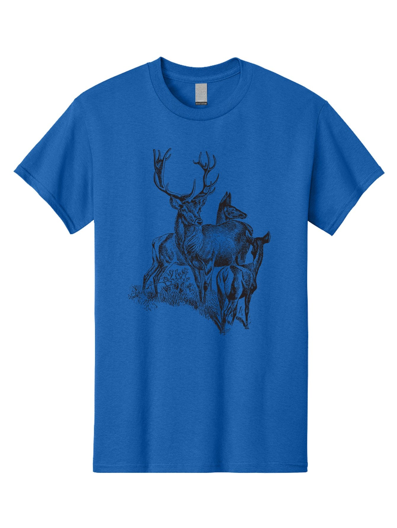 Deer-Family Men'S Graphic Tee, 100% Cotton, Comfortable Casual Summer Wear, Machine Washable, Deer With Antlers, Wildlife Illustration, Forest Animals, Family Of Deer, Majestic Stag, Serene Scene, Natural Habitat, Detailed Drawing, Aad874