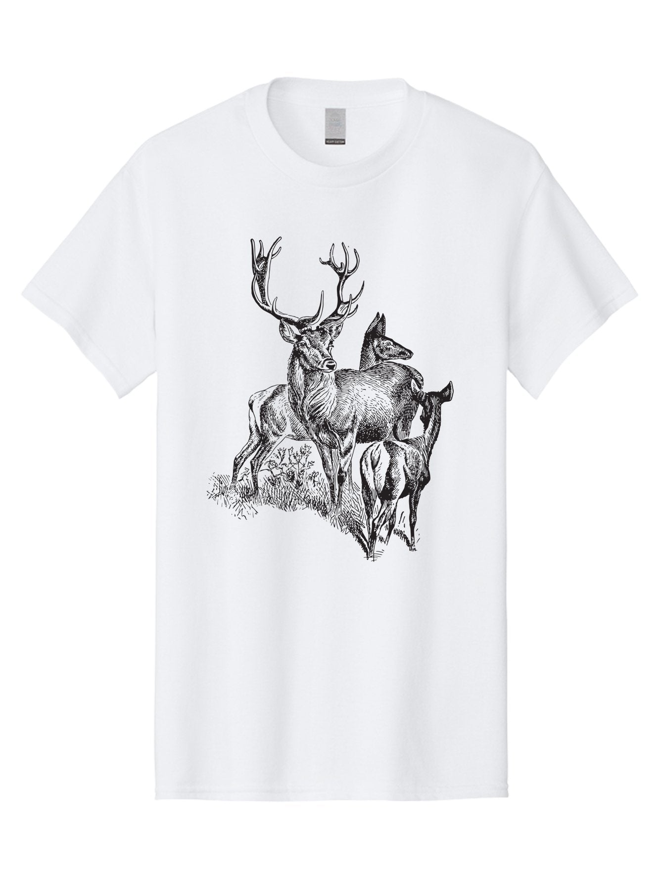 Deer-Family Men'S Graphic Tee, 100% Cotton, Comfortable Casual Summer Wear, Machine Washable, Deer With Antlers, Wildlife Illustration, Forest Animals, Family Of Deer, Majestic Stag, Serene Scene, Natural Habitat, Detailed Drawing, Aad874 13