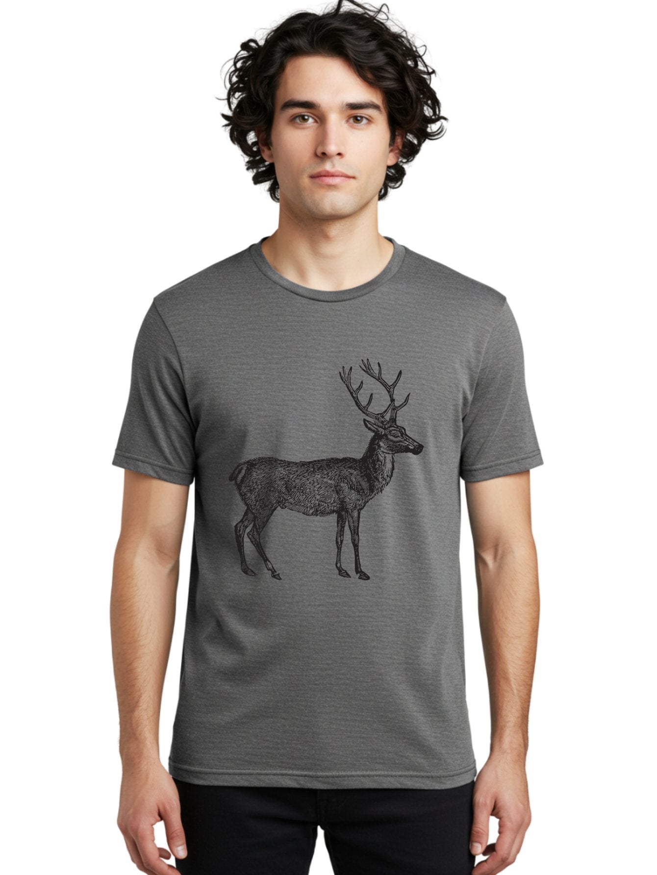 Deer-Illustration Men'S Graphic Tee, 100% Cotton, Comfortable Casual Summer Wear, Machine Washable, Deer With Antlers, Wildlife Illustration, Animal Drawing, Forest Creature, Majestic Animal, Natural World, Wild Deer Aad875 17