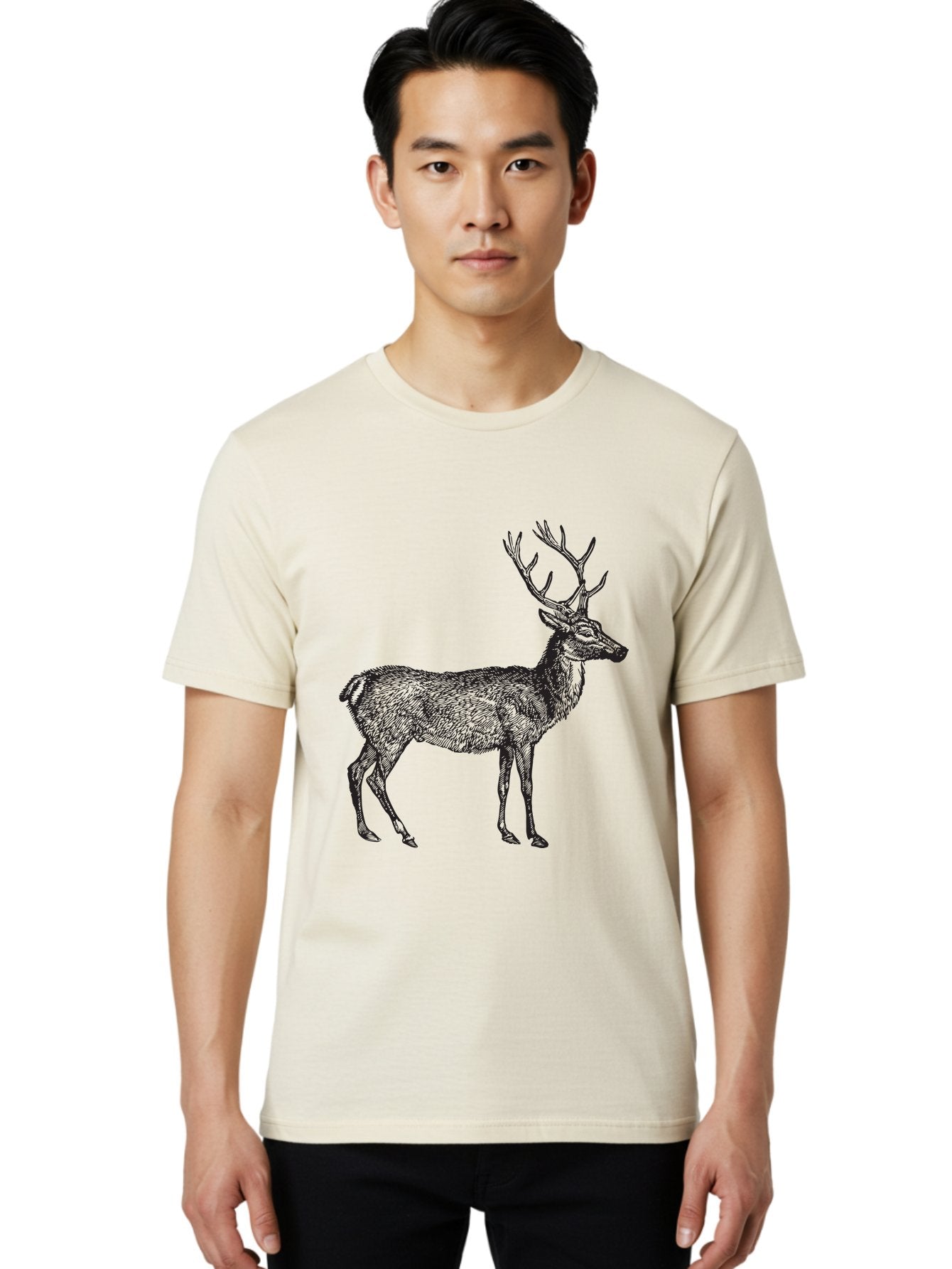 Deer-Illustration Men'S Graphic Tee, 100% Cotton, Comfortable Casual Summer Wear, Machine Washable, Deer With Antlers, Wildlife Illustration, Animal Drawing, Forest Creature, Majestic Animal, Natural World, Wild Deer Aad875 20