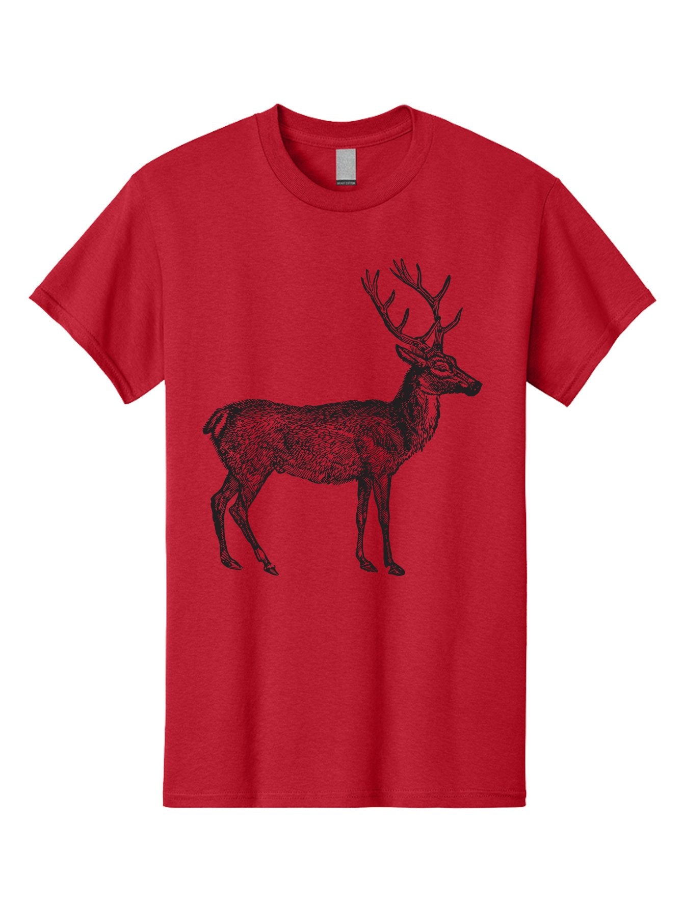 Deer-Illustration Men'S Graphic Tee, 100% Cotton, Comfortable Casual Summer Wear, Machine Washable, Deer With Antlers, Wildlife Illustration, Animal Drawing, Forest Creature, Majestic Animal, Natural World, Wild Deer Aad875 5