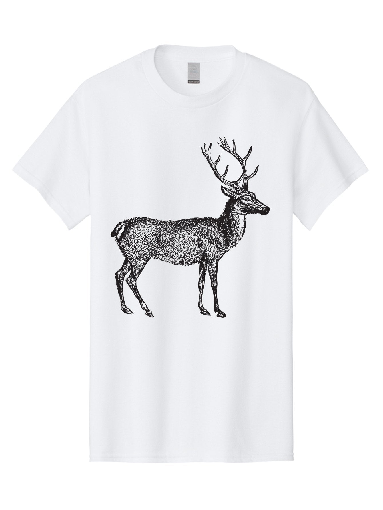 Deer-Illustration Men'S Graphic Tee, 100% Cotton, Comfortable Casual Summer Wear, Machine Washable, Deer With Antlers, Wildlife Illustration, Animal Drawing, Forest Creature, Majestic Animal, Natural World, Wild Deer Aad875 4