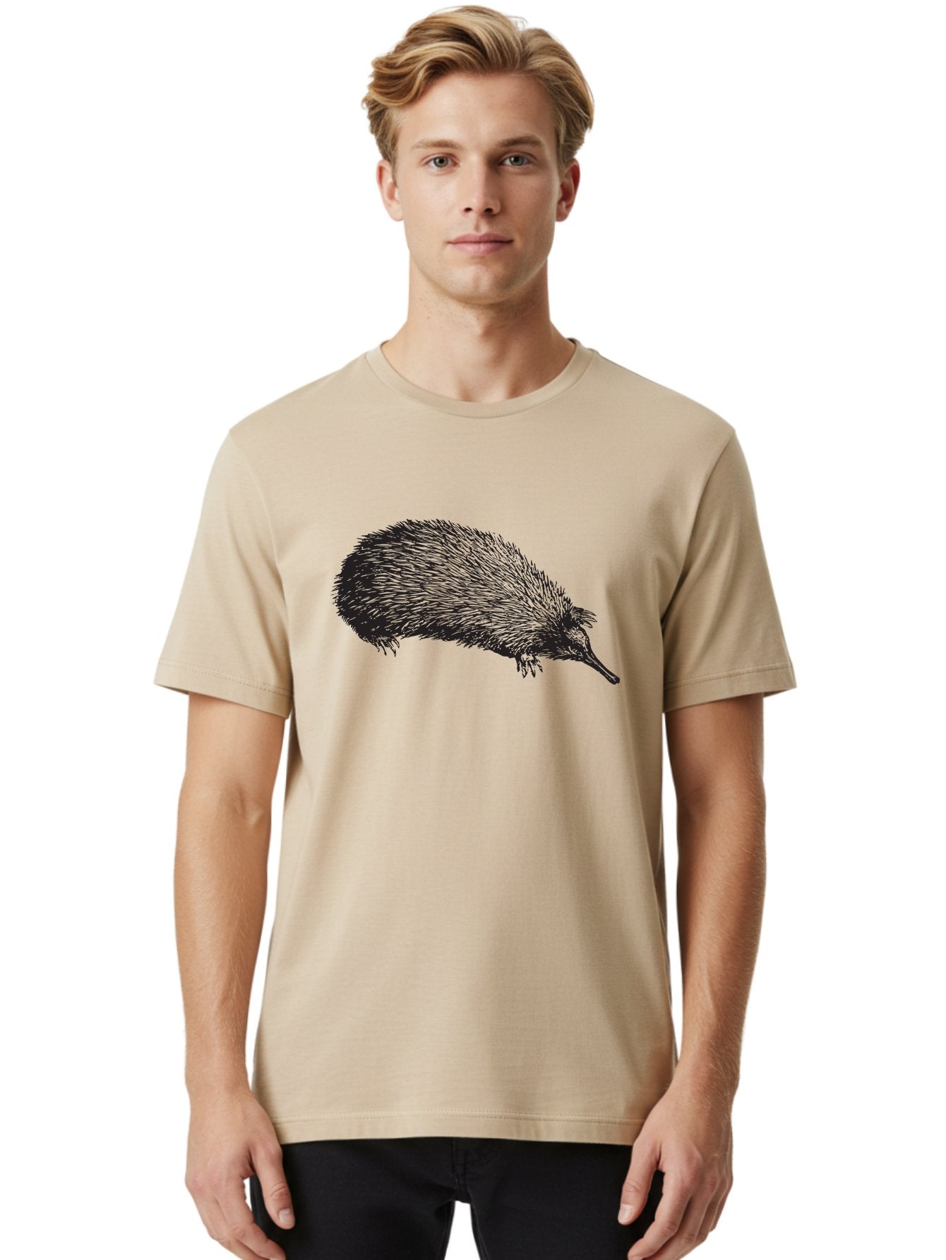 Echidna Men'S Graphic Tee, 100% Cotton, Comfortable Casual Summer Wear, Machine Washable, Echidna Illustration, Spiky Fur, Unique Creature, Wildlife Art, Animal Graphics, Spiny Mammal, Australian Wildlife, Quirky Design, Wildlife Illustration Aad876 28