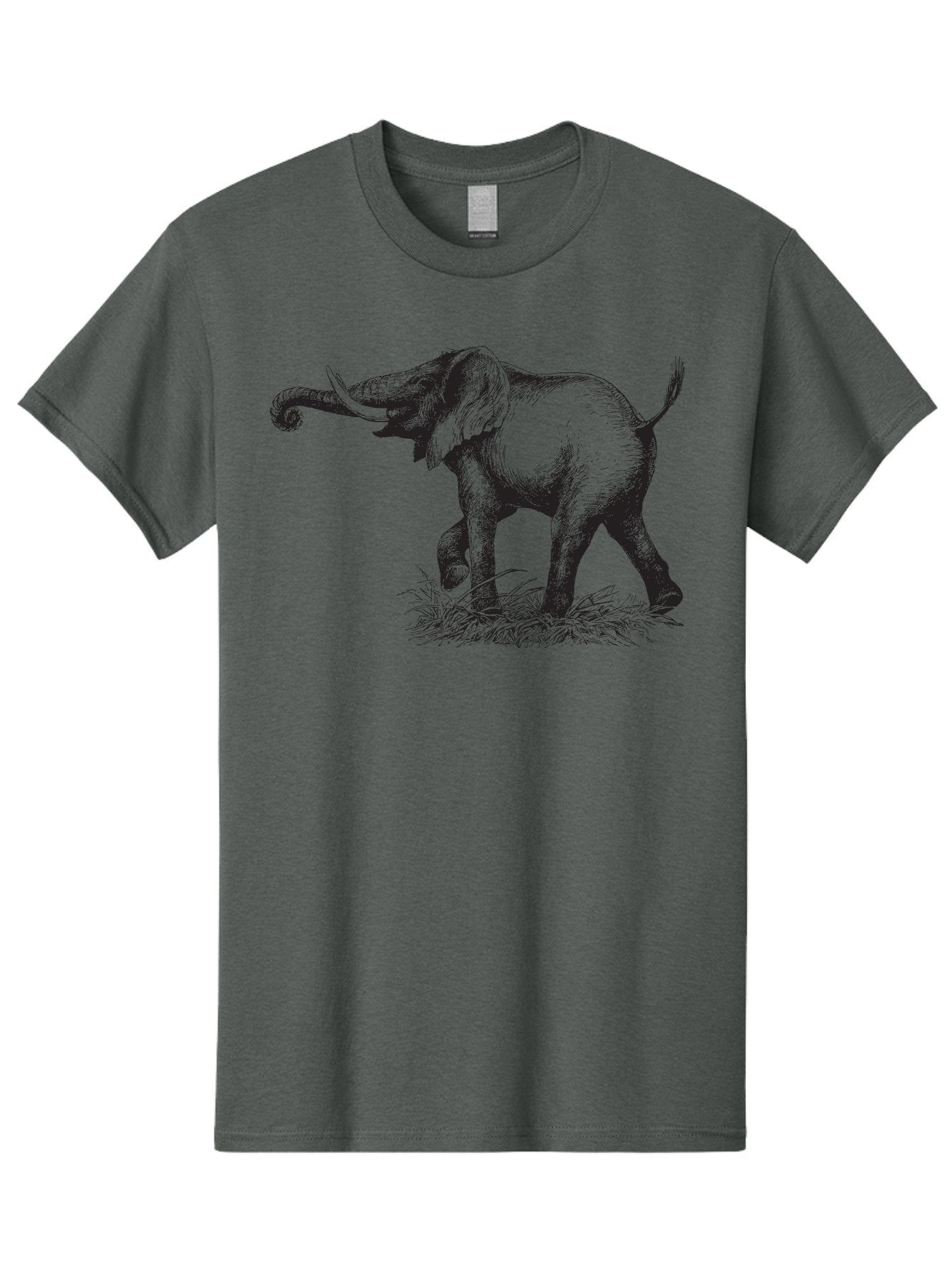 Elephant-1 Men'S Graphic Tee, 100% Cotton, Comfortable Casual Summer Wear, Machine Washable, Elephant Illustration, Vintage Engraving, Wildlife Art, Wild Animal, Elephant Species, Mammal Portrait, Tusker, Trunk Curled, Detailed Drawing, Aad877