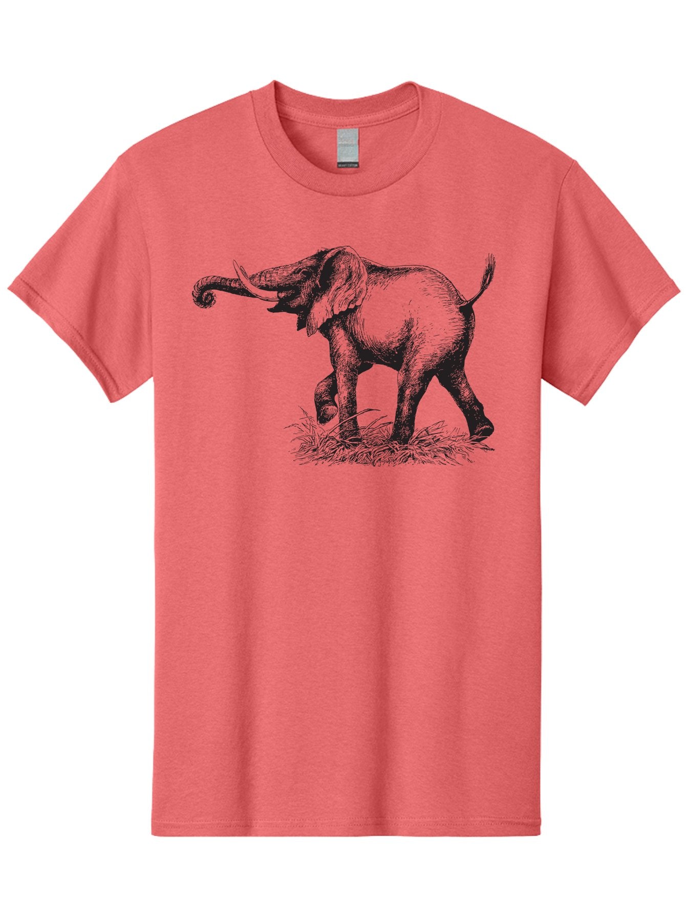 Elephant-1 Men'S Graphic Tee, 100% Cotton, Comfortable Casual Summer Wear, Machine Washable, Elephant Illustration, Vintage Engraving, Wildlife Art, Wild Animal, Elephant Species, Mammal Portrait, Tusker, Trunk Curled, Detailed Drawing, Aad877