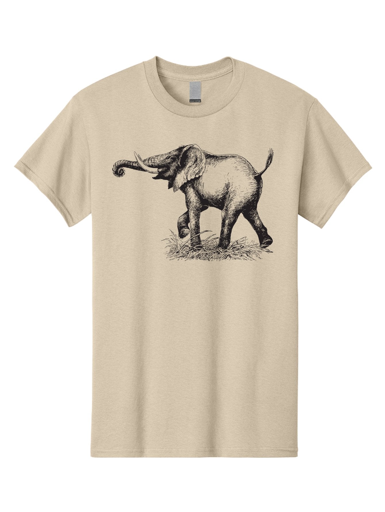 Elephant-1 Men'S Graphic Tee, 100% Cotton, Comfortable Casual Summer Wear, Machine Washable, Elephant Illustration, Vintage Engraving, Wildlife Art, Wild Animal, Elephant Species, Mammal Portrait, Tusker, Trunk Curled, Detailed Drawing, Aad877 7