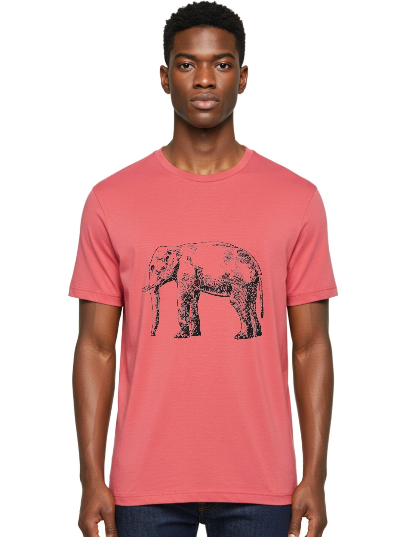 Elephant-2 Men'S Graphic Tee, 100% Cotton, Comfortable Casual Summer Wear, Machine Washable, Elephant Illustration, Wildlife Art, Black And White Drawing, Detailed Shading, Large Mammal, Trunk And Tusks, Wildlife Conservation Aad878 17