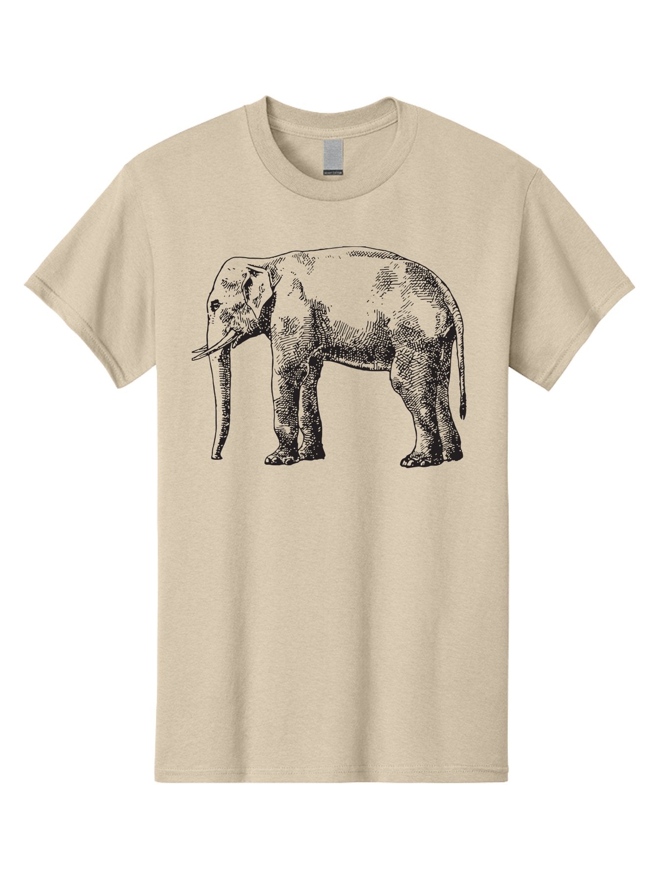 Elephant-2 Men'S Graphic Tee, 100% Cotton, Comfortable Casual Summer Wear, Machine Washable, Elephant Illustration, Wildlife Art, Black And White Drawing, Detailed Shading, Large Mammal, Trunk And Tusks, Wildlife Conservation Aad878 5