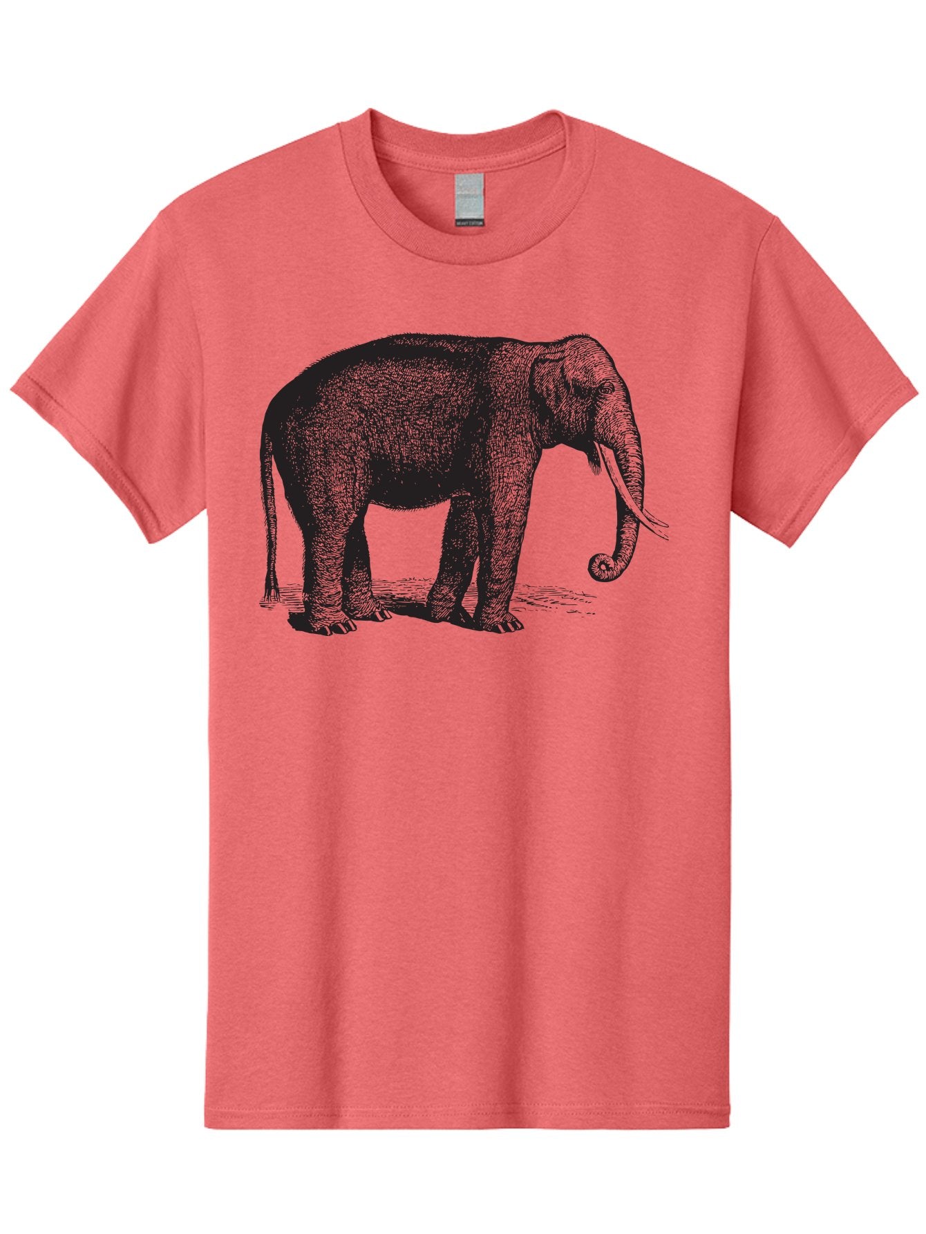 Elephant-Illustration Men'S Graphic Tee, 100% Cotton, Comfortable Casual Summer Wear, Machine Washable, Large Elephant, Wild Animal, Detailed Illustration, Cross-Hatching Technique, Long Trunk, Tusks, Wildlife Art, Realistic Drawing, Aad879 7