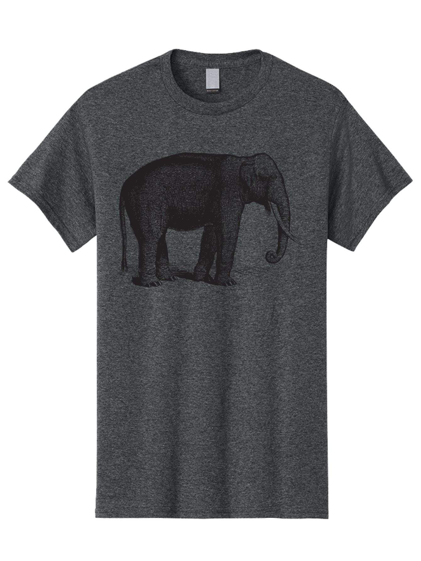 Elephant-Illustration Men'S Graphic Tee, 100% Cotton, Comfortable Casual Summer Wear, Machine Washable, Large Elephant, Wild Animal, Detailed Illustration, Cross-Hatching Technique, Long Trunk, Tusks, Wildlife Art, Realistic Drawing, Aad879 2