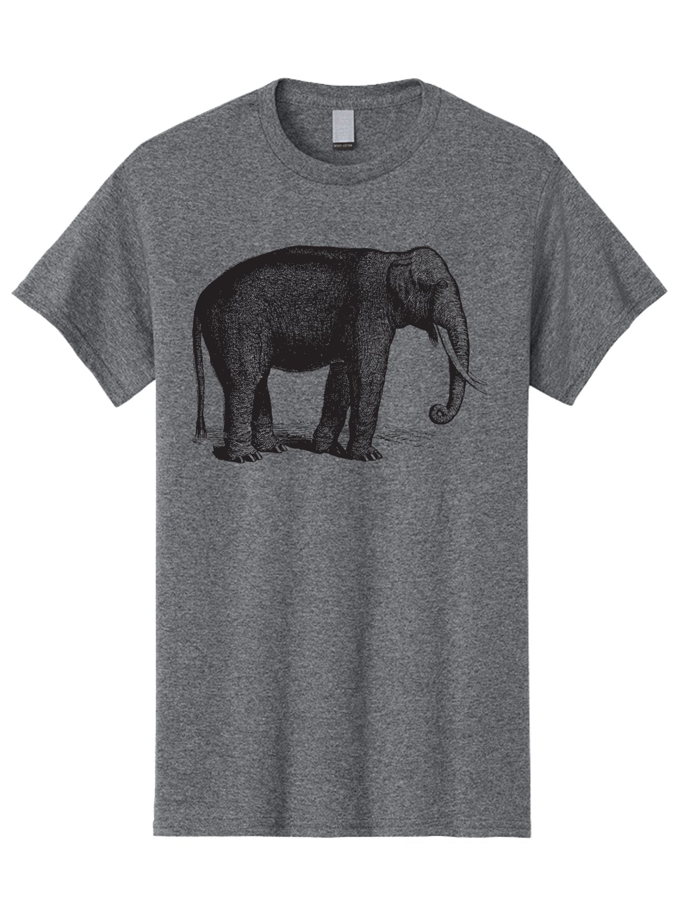 Elephant-Illustration Men'S Graphic Tee, 100% Cotton, Comfortable Casual Summer Wear, Machine Washable, Large Elephant, Wild Animal, Detailed Illustration, Cross-Hatching Technique, Long Trunk, Tusks, Wildlife Art, Realistic Drawing, Aad879 12