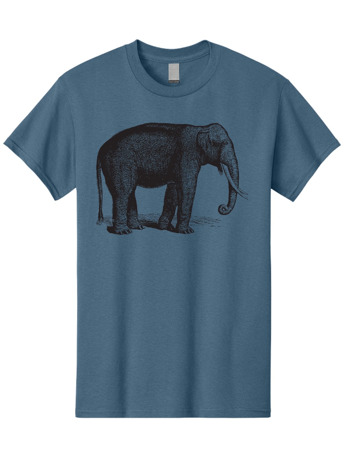 Elephant-Illustration Men'S Graphic Tee, 100% Cotton, Comfortable Casual Summer Wear, Machine Washable, Large Elephant, Wild Animal, Detailed Illustration, Cross-Hatching Technique, Long Trunk, Tusks, Wildlife Art, Realistic Drawing, Aad879 5