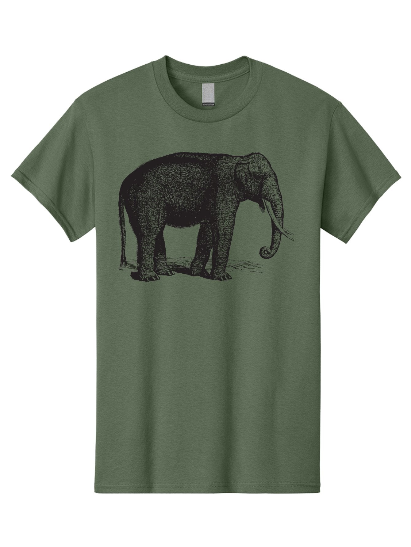 Elephant-Illustration Men'S Graphic Tee, 100% Cotton, Comfortable Casual Summer Wear, Machine Washable, Large Elephant, Wild Animal, Detailed Illustration, Cross-Hatching Technique, Long Trunk, Tusks, Wildlife Art, Realistic Drawing, Aad879 14