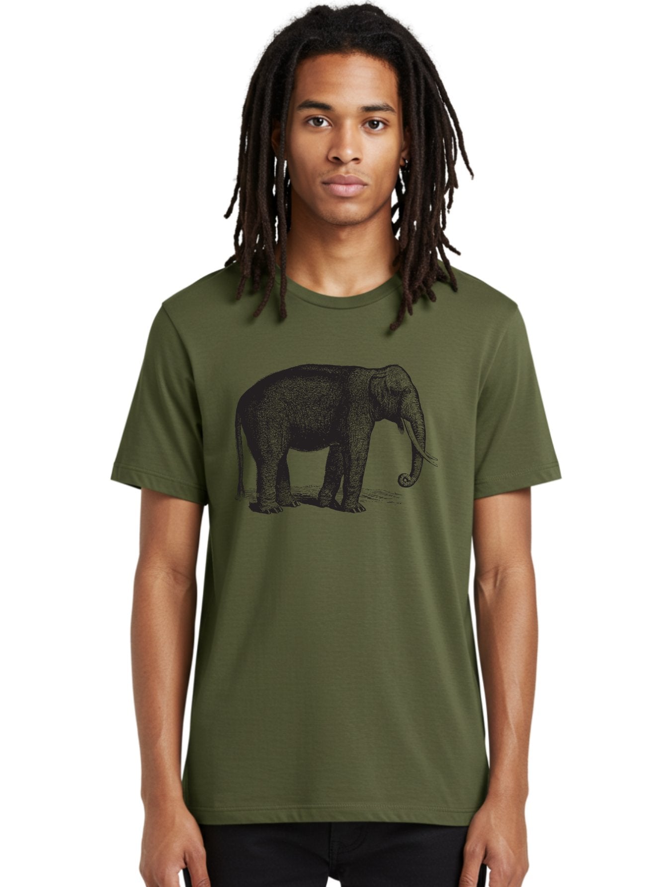 Elephant-Illustration Men'S Graphic Tee, 100% Cotton, Comfortable Casual Summer Wear, Machine Washable, Large Elephant, Wild Animal, Detailed Illustration, Cross-Hatching Technique, Long Trunk, Tusks, Wildlife Art, Realistic Drawing, Aad879 29