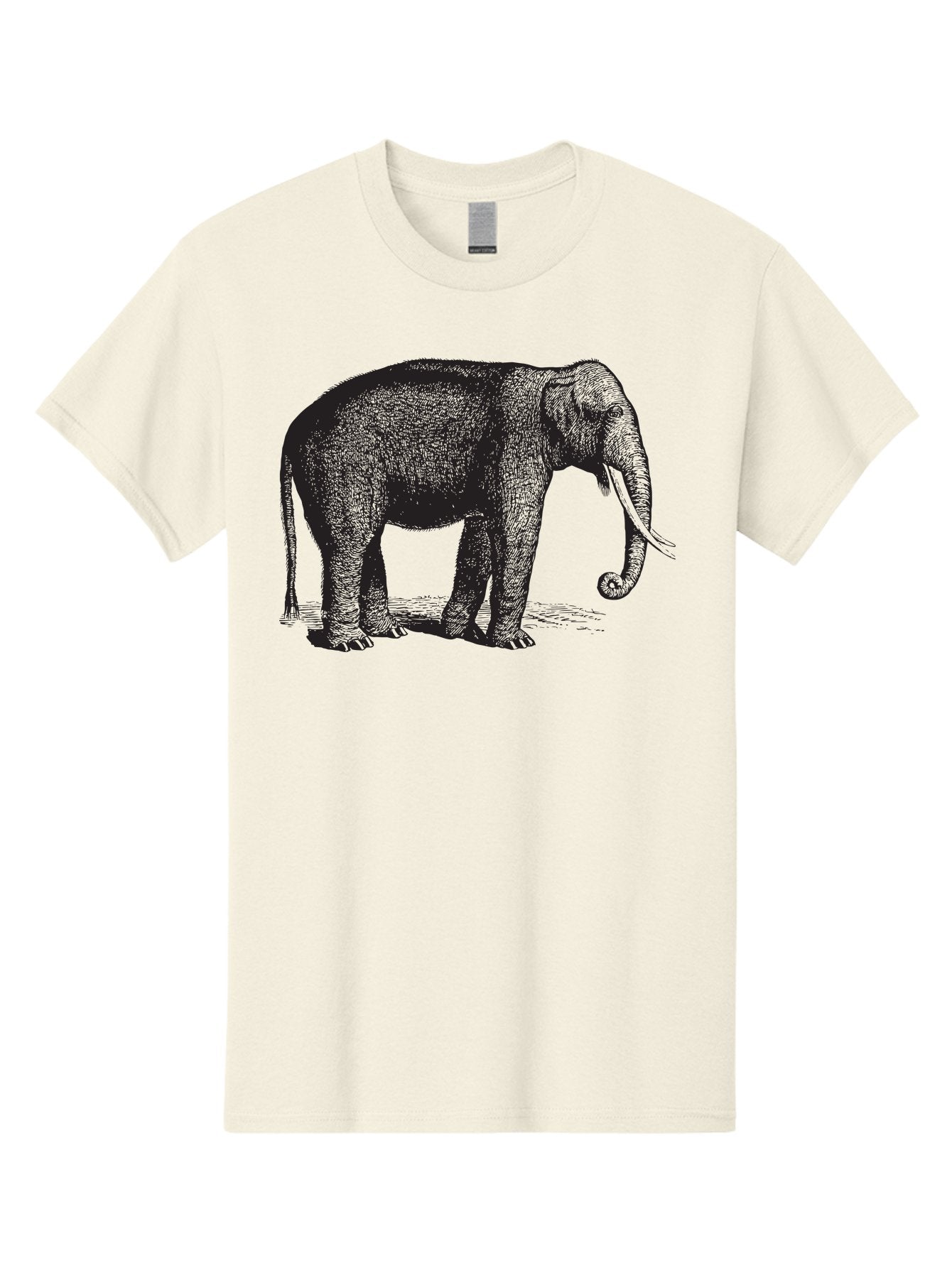 Elephant-Illustration Men'S Graphic Tee, 100% Cotton, Comfortable Casual Summer Wear, Machine Washable, Large Elephant, Wild Animal, Detailed Illustration, Cross-Hatching Technique, Long Trunk, Tusks, Wildlife Art, Realistic Drawing, Aad879 3