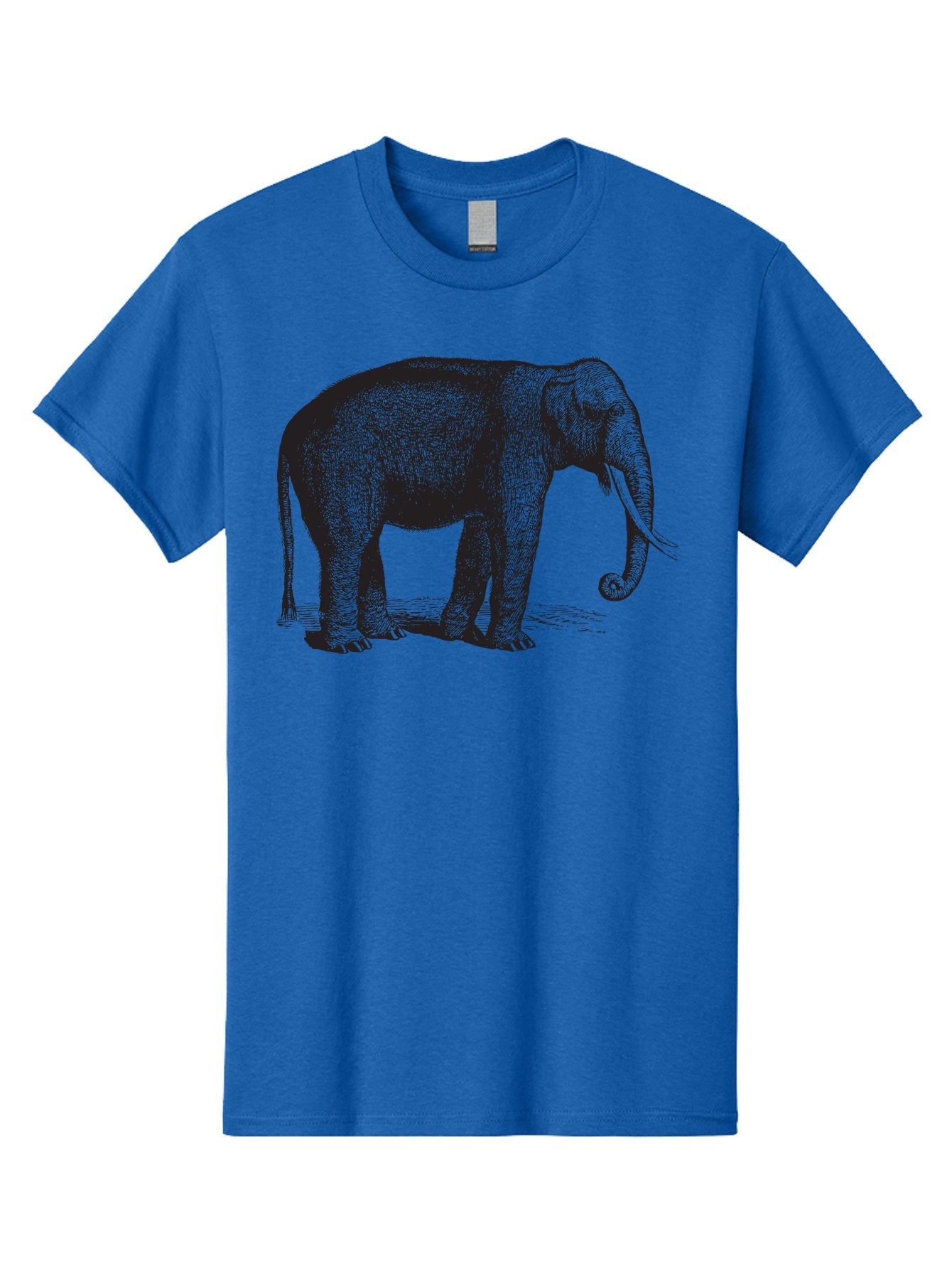 Elephant-Illustration Men'S Graphic Tee, 100% Cotton, Comfortable Casual Summer Wear, Machine Washable, Large Elephant, Wild Animal, Detailed Illustration, Cross-Hatching Technique, Long Trunk, Tusks, Wildlife Art, Realistic Drawing, Aad879 11