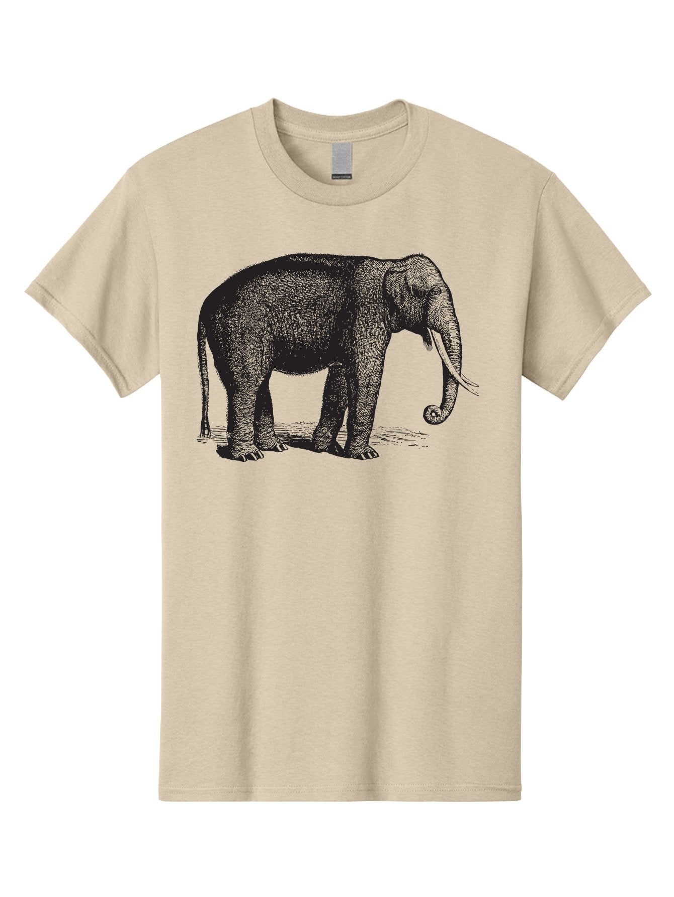 Elephant-Illustration Men'S Graphic Tee, 100% Cotton, Comfortable Casual Summer Wear, Machine Washable, Large Elephant, Wild Animal, Detailed Illustration, Cross-Hatching Technique, Long Trunk, Tusks, Wildlife Art, Realistic Drawing, Aad879 6
