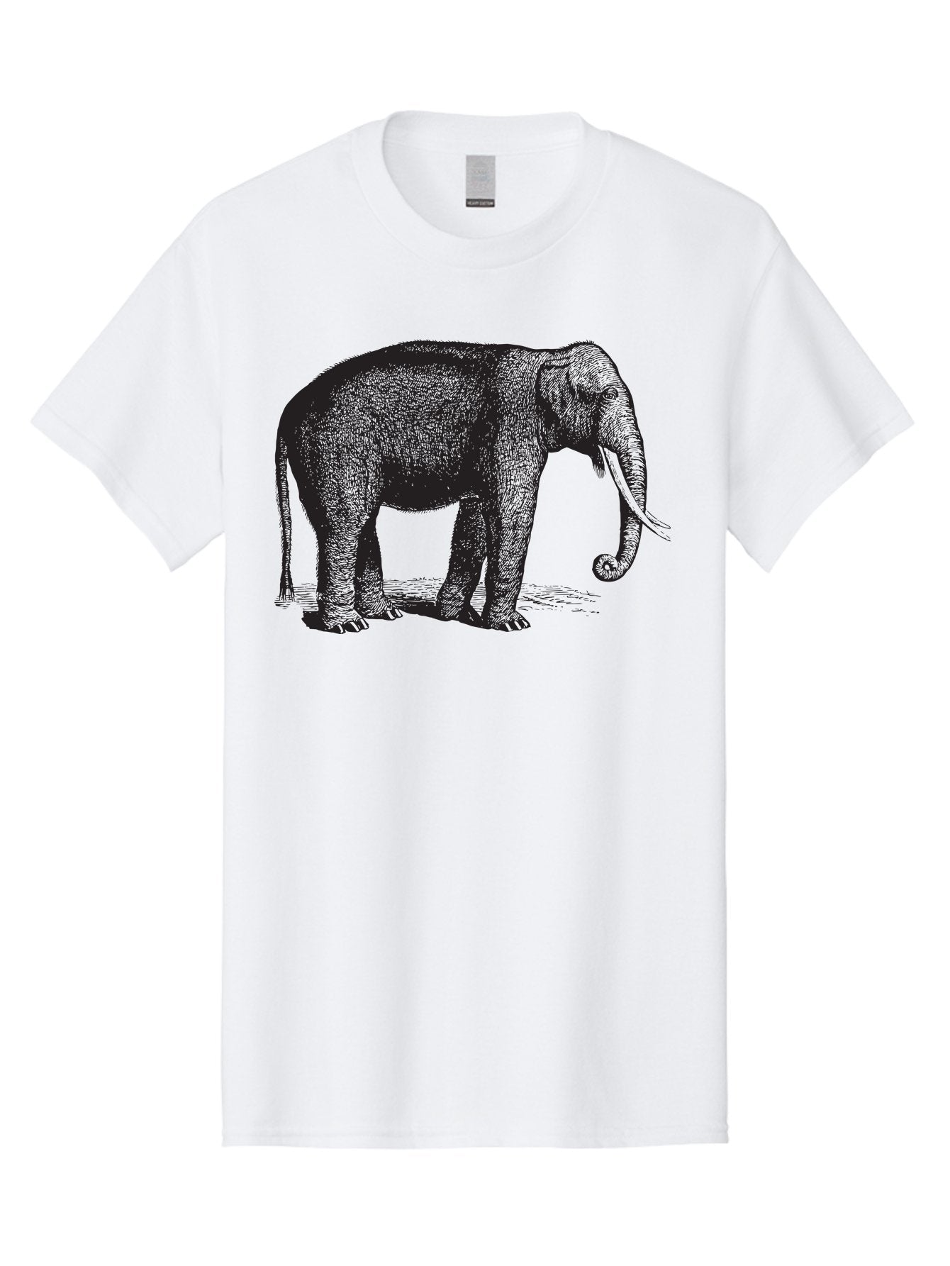 Elephant-Illustration Men'S Graphic Tee, 100% Cotton, Comfortable Casual Summer Wear, Machine Washable, Large Elephant, Wild Animal, Detailed Illustration, Cross-Hatching Technique, Long Trunk, Tusks, Wildlife Art, Realistic Drawing, Aad879 13