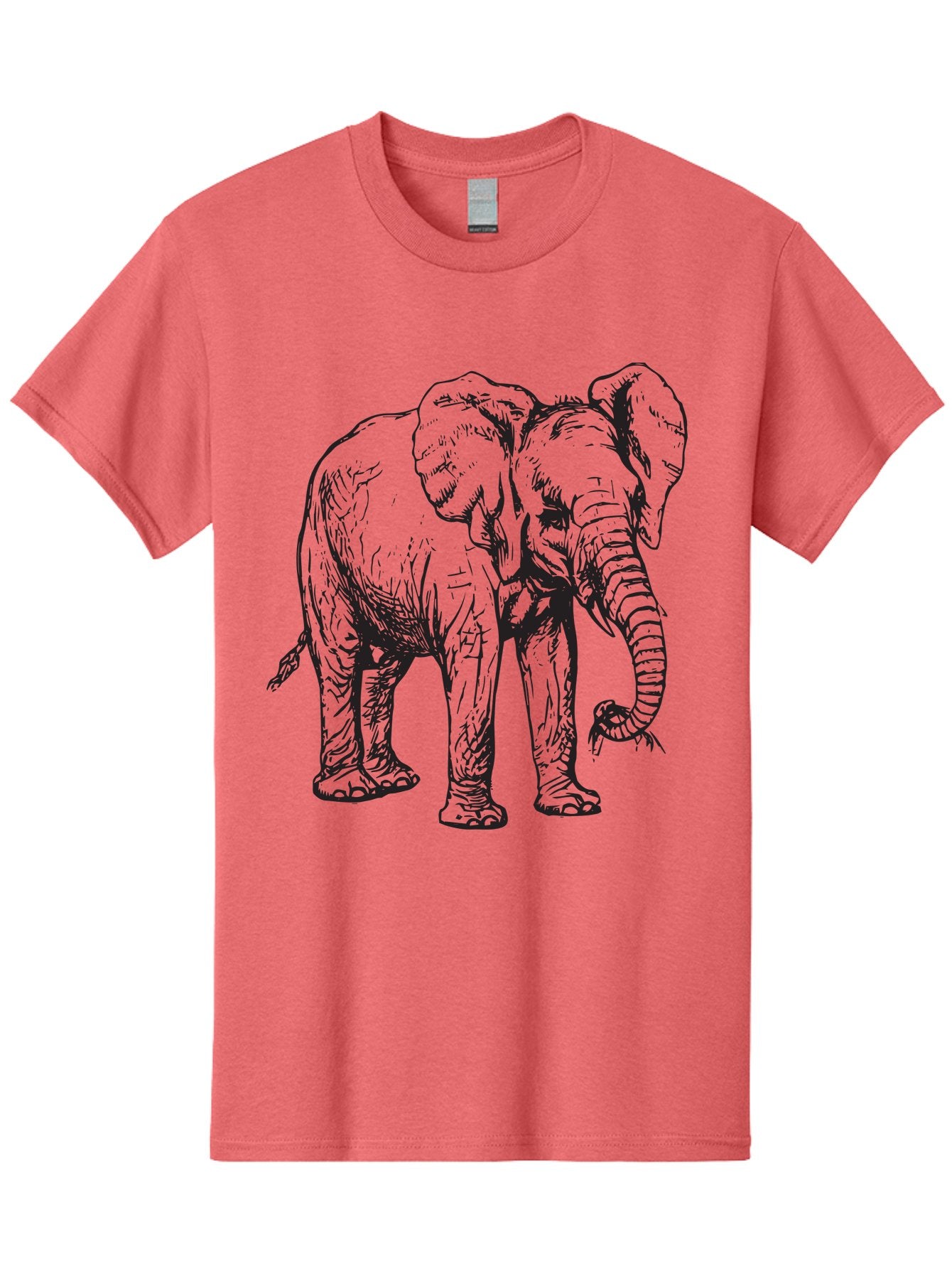Elephant Men'S Graphic Tee, 100% Cotton, Comfortable Casual Summer Wear, Machine Washable, Black And White Elephant Illustration, Elephant Artwork, Wildlife Graphics, Elephant Design, Detailed Drawing, Cartoon Style Aad880 3