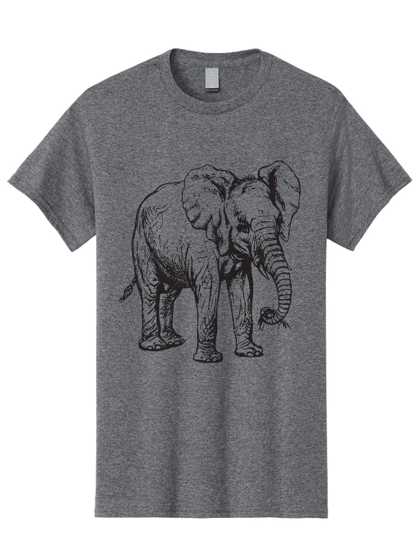 Elephant Men'S Graphic Tee, 100% Cotton, Comfortable Casual Summer Wear, Machine Washable, Black And White Elephant Illustration, Elephant Artwork, Wildlife Graphics, Elephant Design, Detailed Drawing, Cartoon Style Aad880 9