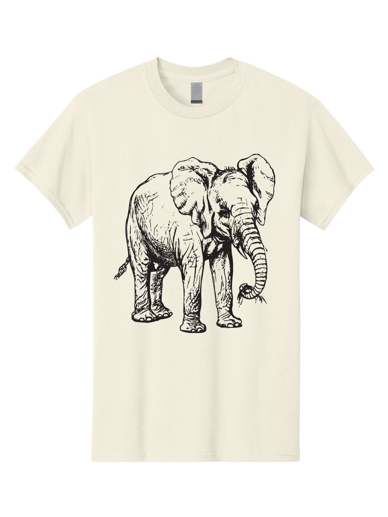 Elephant Men'S Graphic Tee, 100% Cotton, Comfortable Casual Summer Wear, Machine Washable, Black And White Elephant Illustration, Elephant Artwork, Wildlife Graphics, Elephant Design, Detailed Drawing, Cartoon Style Aad880 6