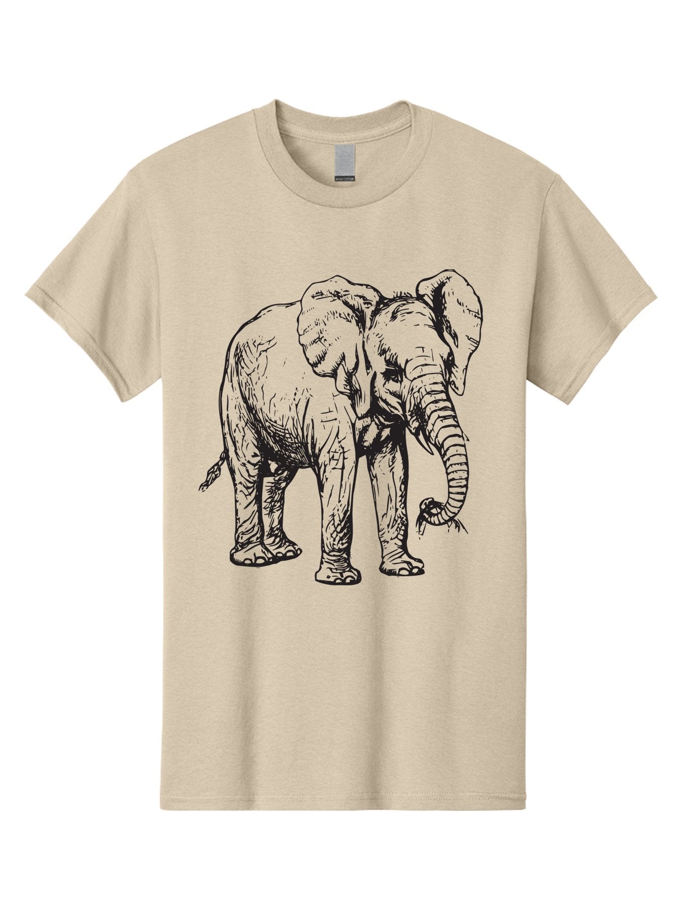 Elephant Men'S Graphic Tee, 100% Cotton, Comfortable Casual Summer Wear, Machine Washable, Black And White Elephant Illustration, Elephant Artwork, Wildlife Graphics, Elephant Design, Detailed Drawing, Cartoon Style Aad880