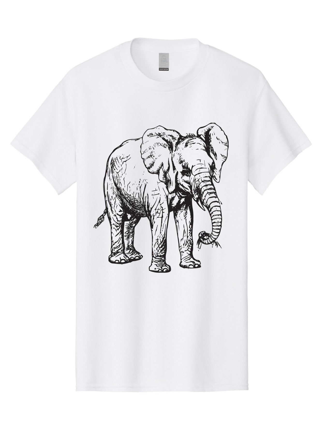 Elephant Men'S Graphic Tee, 100% Cotton, Comfortable Casual Summer Wear, Machine Washable, Black And White Elephant Illustration, Elephant Artwork, Wildlife Graphics, Elephant Design, Detailed Drawing, Cartoon Style Aad880 14