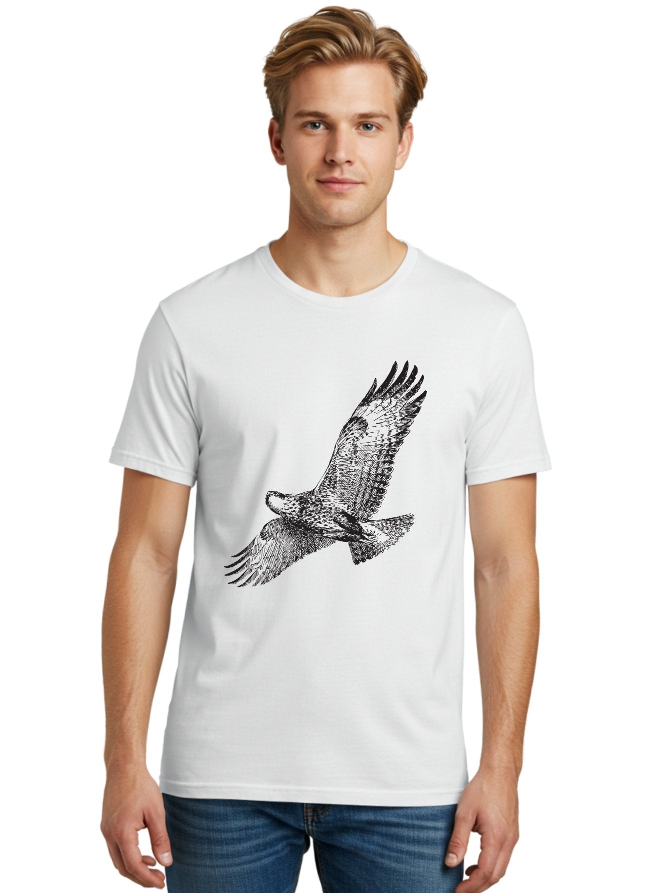 Falcon-In-Flight Men'S Graphic Tee, 100% Cotton, Comfortable Casual Summer Wear, Machine Washable, Eagle In Flight, Bird Of Prey, Wingspan, Majestic Creature, Freedom, Soaring High, Wildlife Art Aad881 30