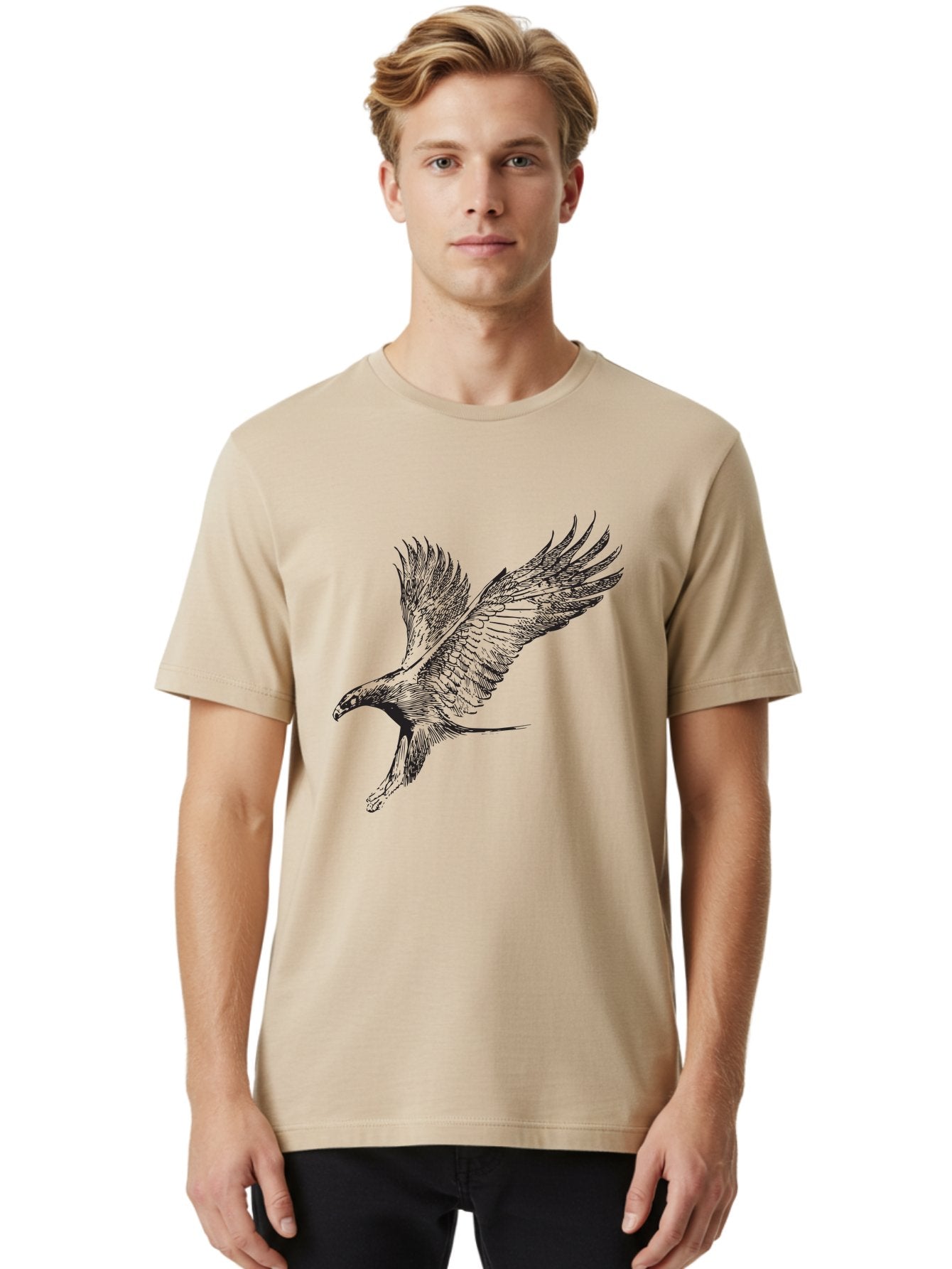 Flying-Eagle Men'S Graphic Tee, 100% Cotton, Comfortable Casual Summer Wear, Machine Washable, Eagle Soaring Through The Air, Bird In Flight, Majestic Creature, Sharp Talons, Spread Wings, Freedom Symbol, Wildlife, Nature Aad882 27