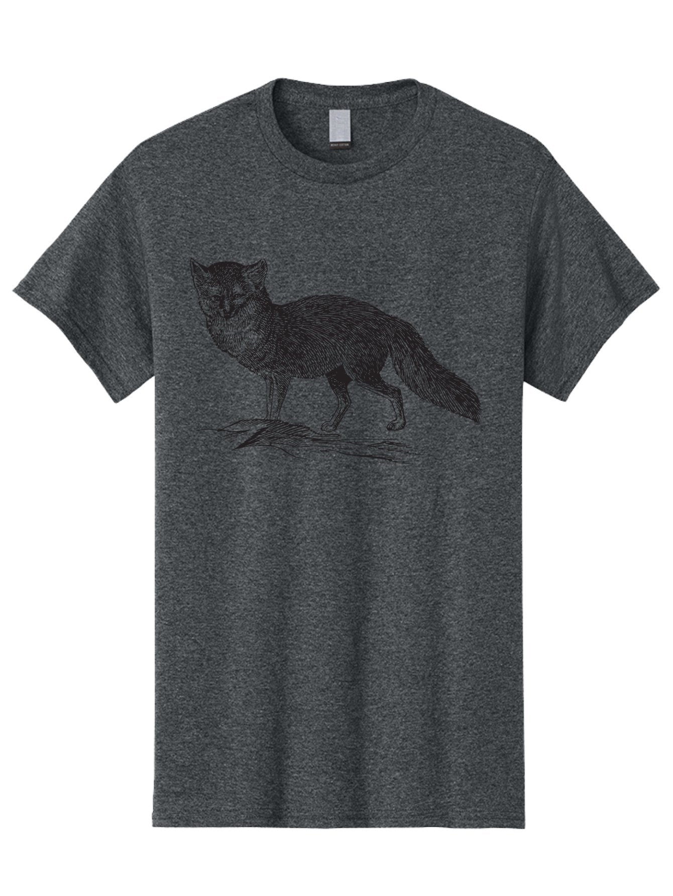 Fox-Illustration Men'S Graphic Tee, 100% Cotton, Comfortable Casual Summer Wear, Machine Washable, Fox Illustration, Wildlife Art, Monochrome Graphic, Natural Scenery, Wildlife Photography, Animal Art, Furry Creature, Forest Animal Aad884