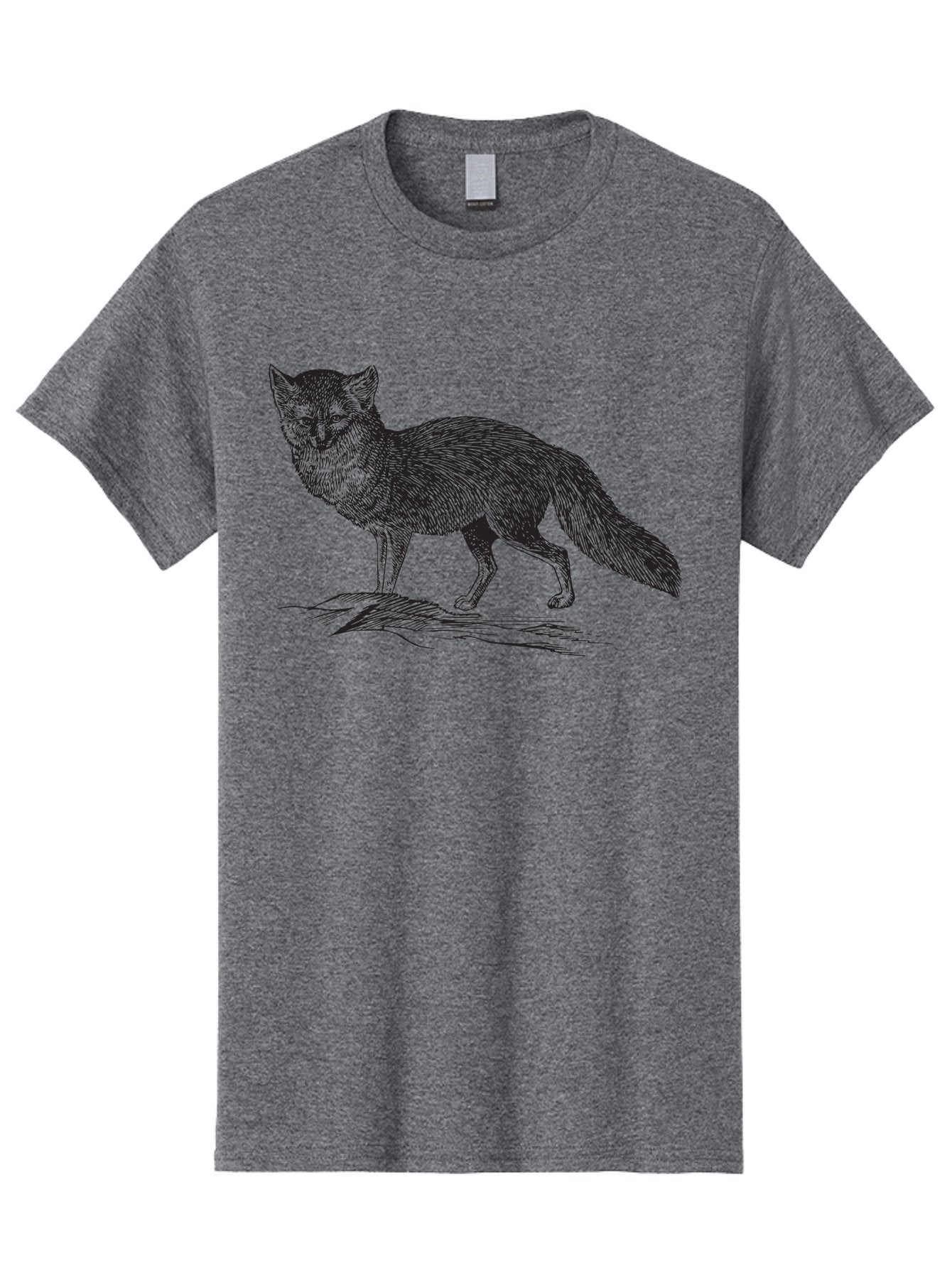 Fox-Illustration Men'S Graphic Tee, 100% Cotton, Comfortable Casual Summer Wear, Machine Washable, Fox Illustration, Wildlife Art, Monochrome Graphic, Natural Scenery, Wildlife Photography, Animal Art, Furry Creature, Forest Animal Aad884 5