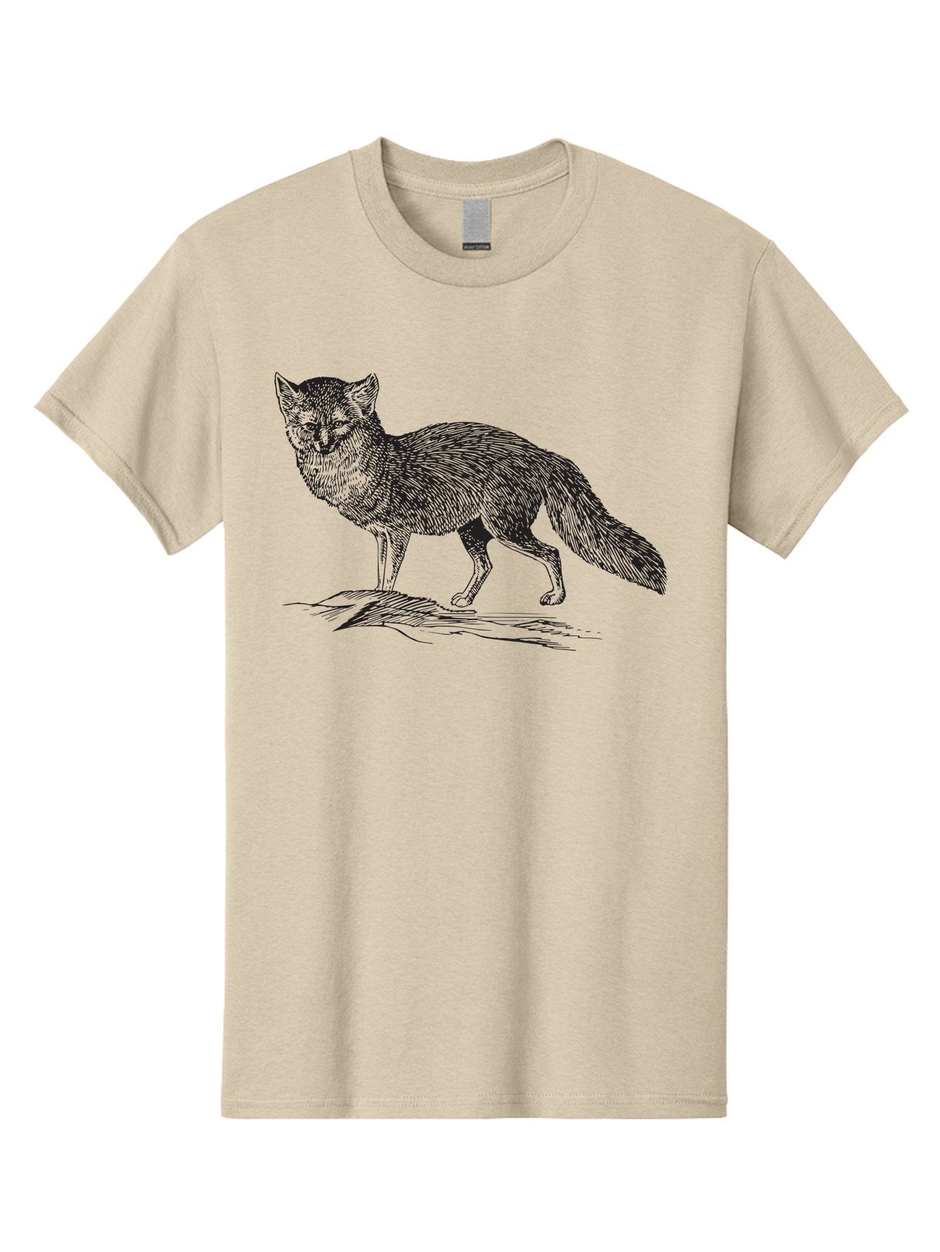 Fox-Illustration Men'S Graphic Tee, 100% Cotton, Comfortable Casual Summer Wear, Machine Washable, Fox Illustration, Wildlife Art, Monochrome Graphic, Natural Scenery, Wildlife Photography, Animal Art, Furry Creature, Forest Animal Aad884 13