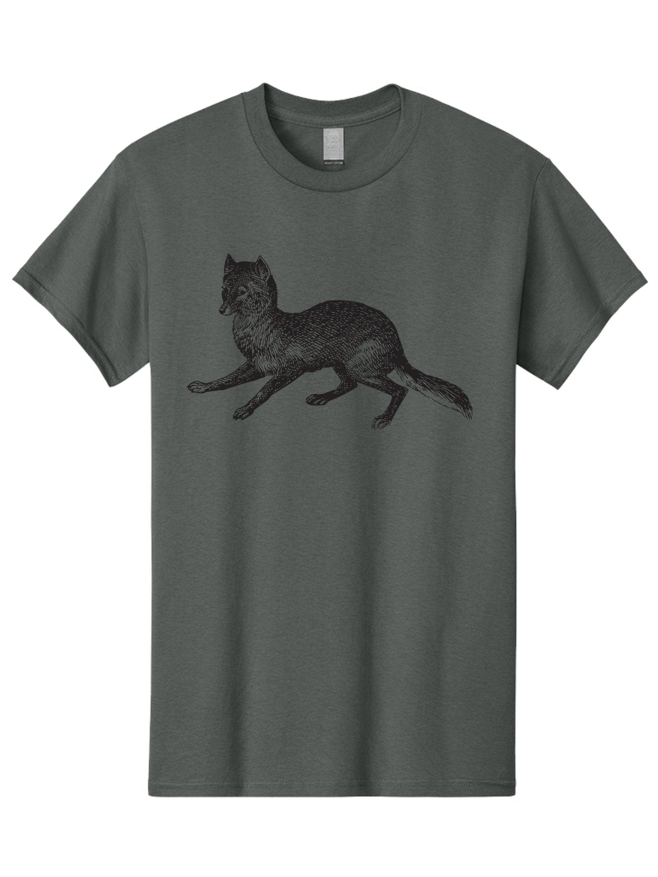 Fox Men'S Graphic Tee, 100% Cotton, Comfortable Casual Summer Wear, Machine Washable, Running Fox, Fox Illustration, Wildlife Art, Black And Green, Dynamic Pose, Cross-Hatching Technique, Furry Texture, Animal Graphics Aad885 5