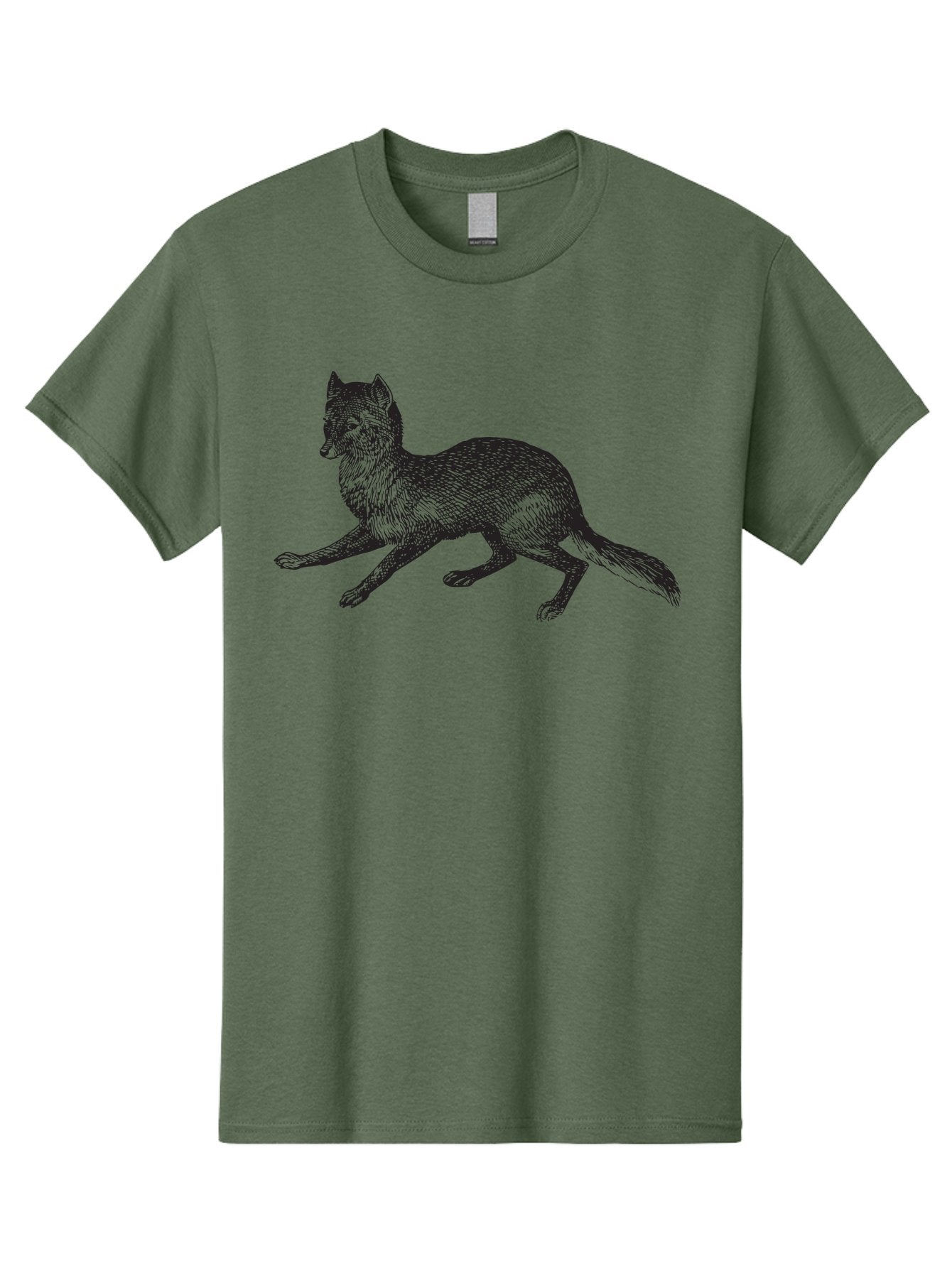 Fox Men'S Graphic Tee, 100% Cotton, Comfortable Casual Summer Wear, Machine Washable, Running Fox, Fox Illustration, Wildlife Art, Black And Green, Dynamic Pose, Cross-Hatching Technique, Furry Texture, Animal Graphics Aad885 13