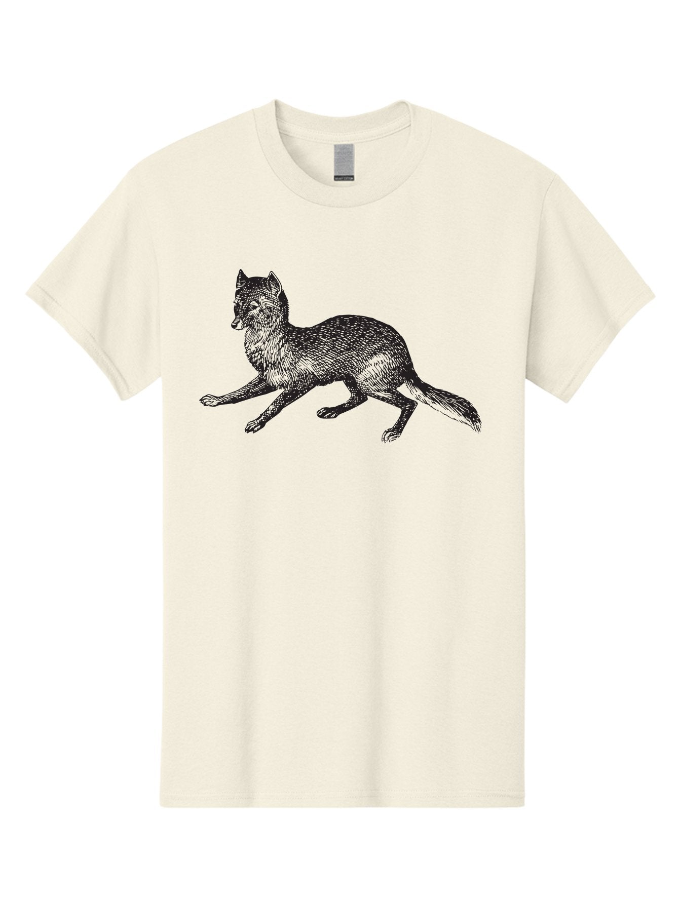Fox Men'S Graphic Tee, 100% Cotton, Comfortable Casual Summer Wear, Machine Washable, Running Fox, Fox Illustration, Wildlife Art, Black And Green, Dynamic Pose, Cross-Hatching Technique, Furry Texture, Animal Graphics Aad885 9