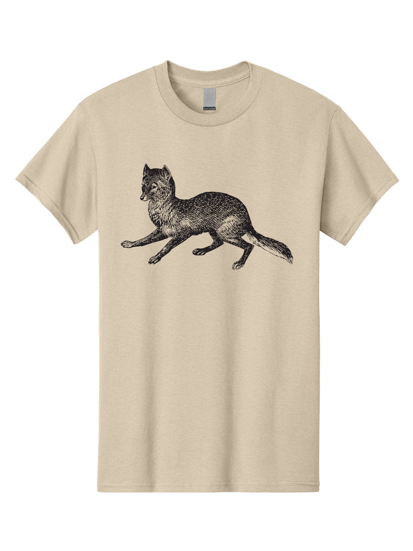 Fox Men'S Graphic Tee, 100% Cotton, Comfortable Casual Summer Wear, Machine Washable, Running Fox, Fox Illustration, Wildlife Art, Black And Green, Dynamic Pose, Cross-Hatching Technique, Furry Texture, Animal Graphics Aad885 4