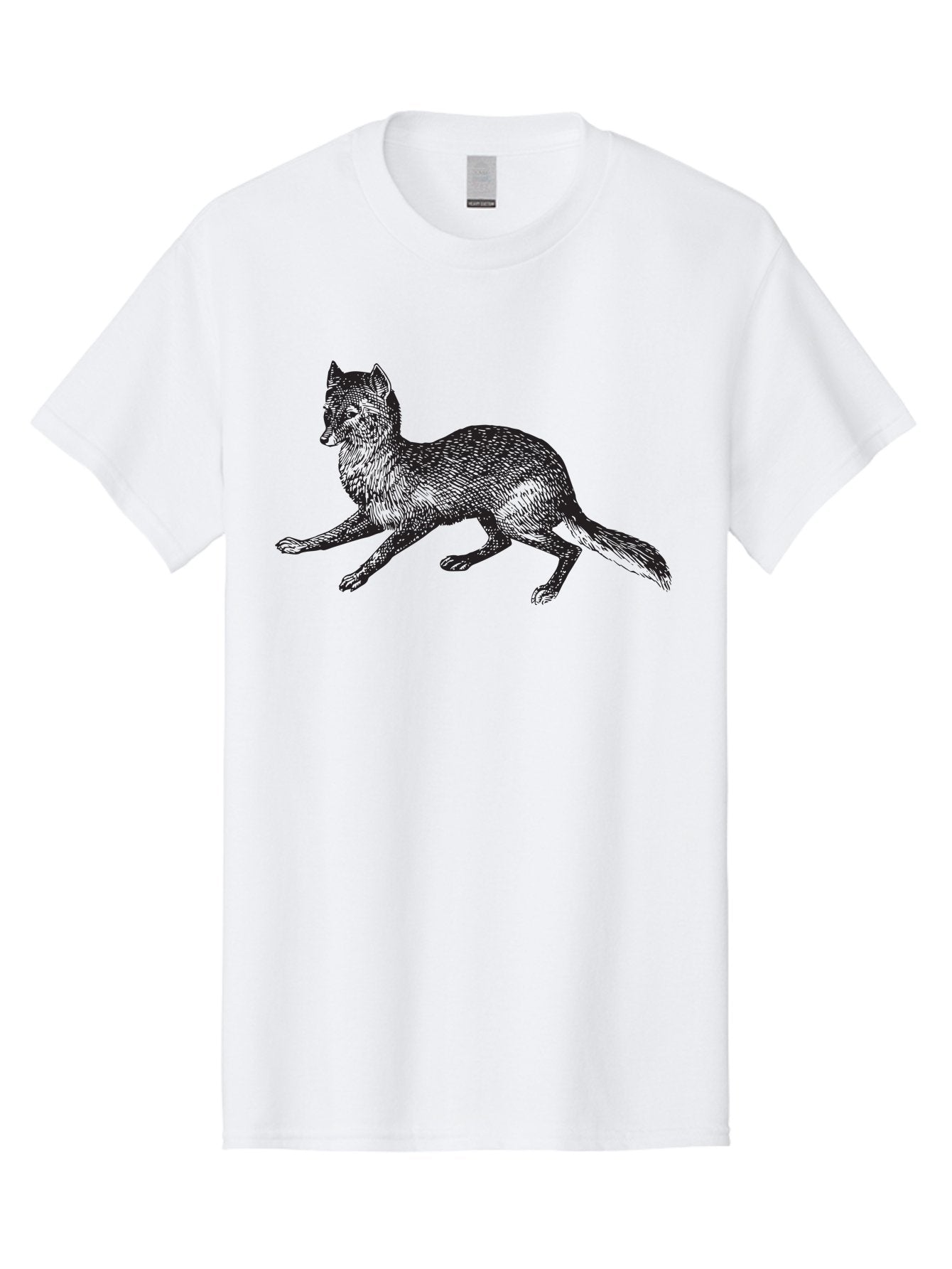 Fox Men'S Graphic Tee, 100% Cotton, Comfortable Casual Summer Wear, Machine Washable, Running Fox, Fox Illustration, Wildlife Art, Black And Green, Dynamic Pose, Cross-Hatching Technique, Furry Texture, Animal Graphics Aad885 7