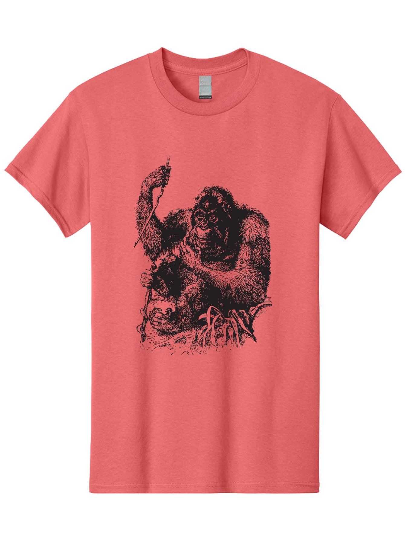 Foxy-Gorilla Men'S Graphic Tee, 100% Cotton, Comfortable Casual Summer Wear, Machine Washable, Gorilla Holding Foxy, Wild Animals, Jungle Creatures, Furry Friends, Animal Graphics, Wildlife Art, Primal Scene, Savage Beast Aad886 13