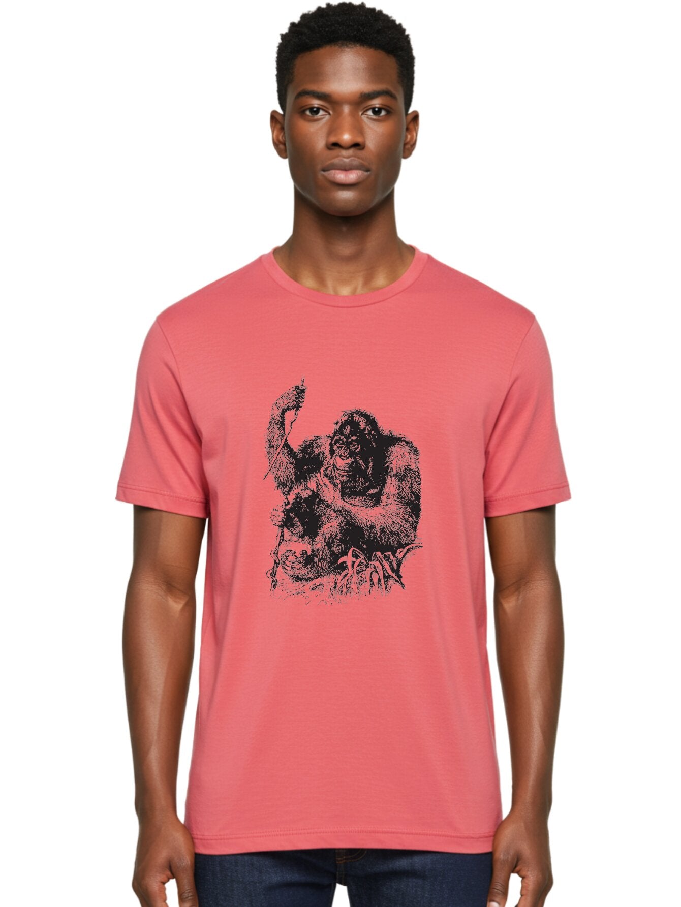 Foxy-Gorilla Men'S Graphic Tee, 100% Cotton, Comfortable Casual Summer Wear, Machine Washable, Gorilla Holding Foxy, Wild Animals, Jungle Creatures, Furry Friends, Animal Graphics, Wildlife Art, Primal Scene, Savage Beast Aad886 20