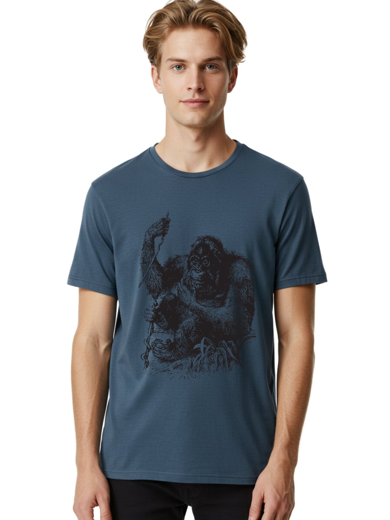 Foxy-Gorilla Men'S Graphic Tee, 100% Cotton, Comfortable Casual Summer Wear, Machine Washable, Gorilla Holding Foxy, Wild Animals, Jungle Creatures, Furry Friends, Animal Graphics, Wildlife Art, Primal Scene, Savage Beast Aad886 29