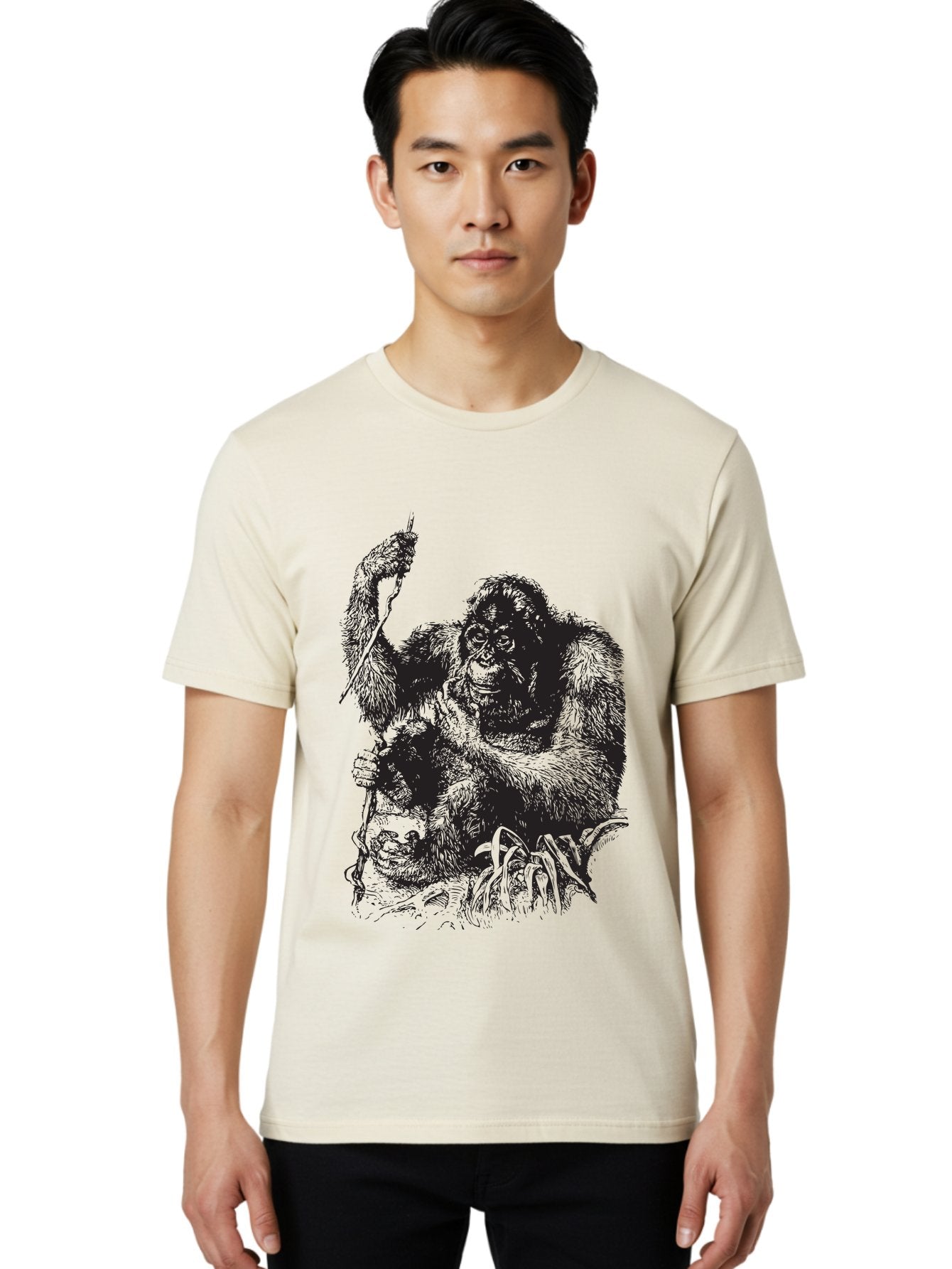 Foxy-Gorilla Men'S Graphic Tee, 100% Cotton, Comfortable Casual Summer Wear, Machine Washable, Gorilla Holding Foxy, Wild Animals, Jungle Creatures, Furry Friends, Animal Graphics, Wildlife Art, Primal Scene, Savage Beast Aad886 28