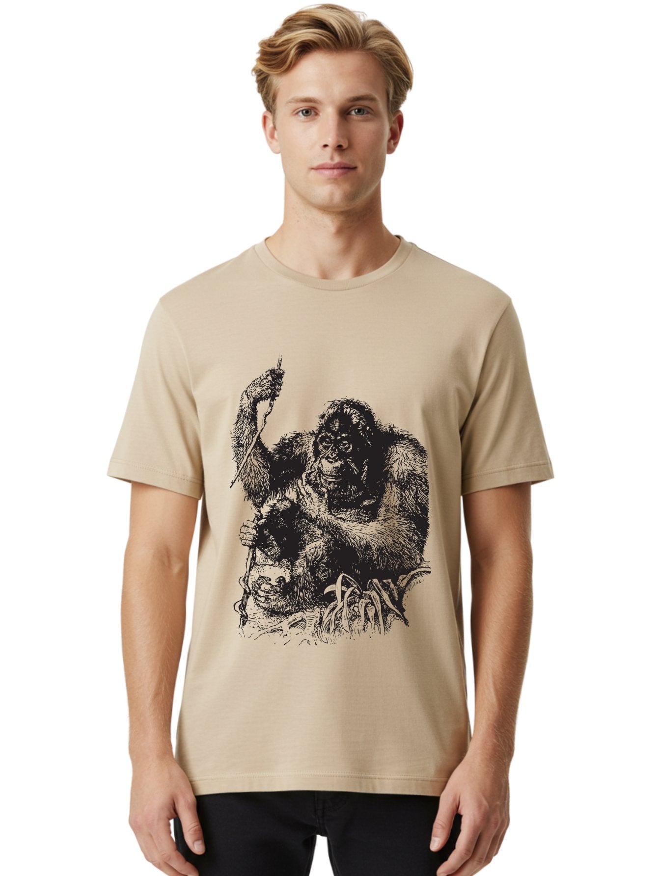 Foxy-Gorilla Men'S Graphic Tee, 100% Cotton, Comfortable Casual Summer Wear, Machine Washable, Gorilla Holding Foxy, Wild Animals, Jungle Creatures, Furry Friends, Animal Graphics, Wildlife Art, Primal Scene, Savage Beast Aad886 24